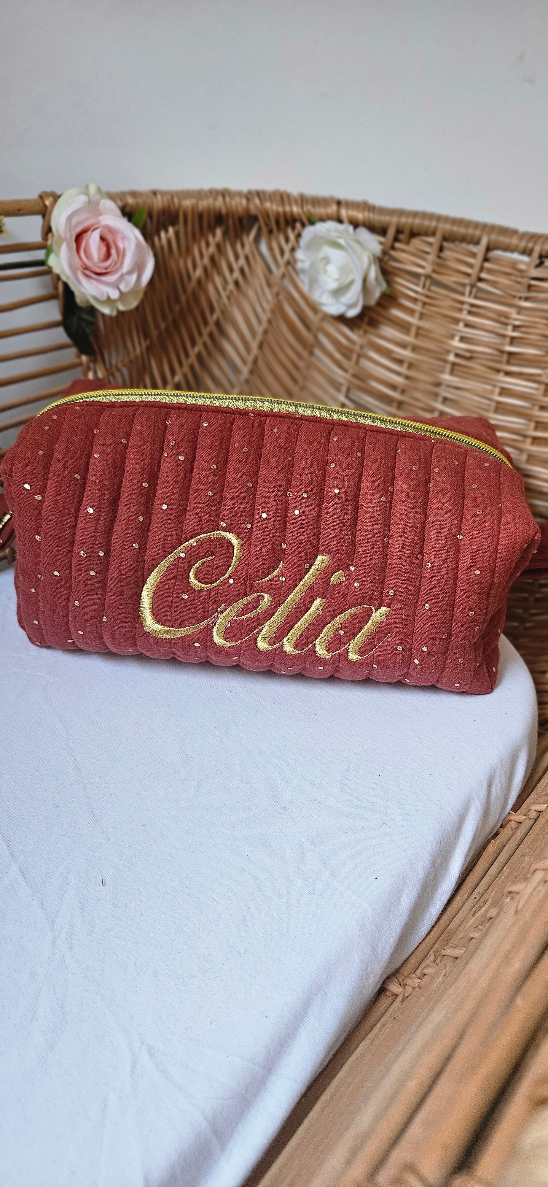 Trousse matelassée couleur terracotta