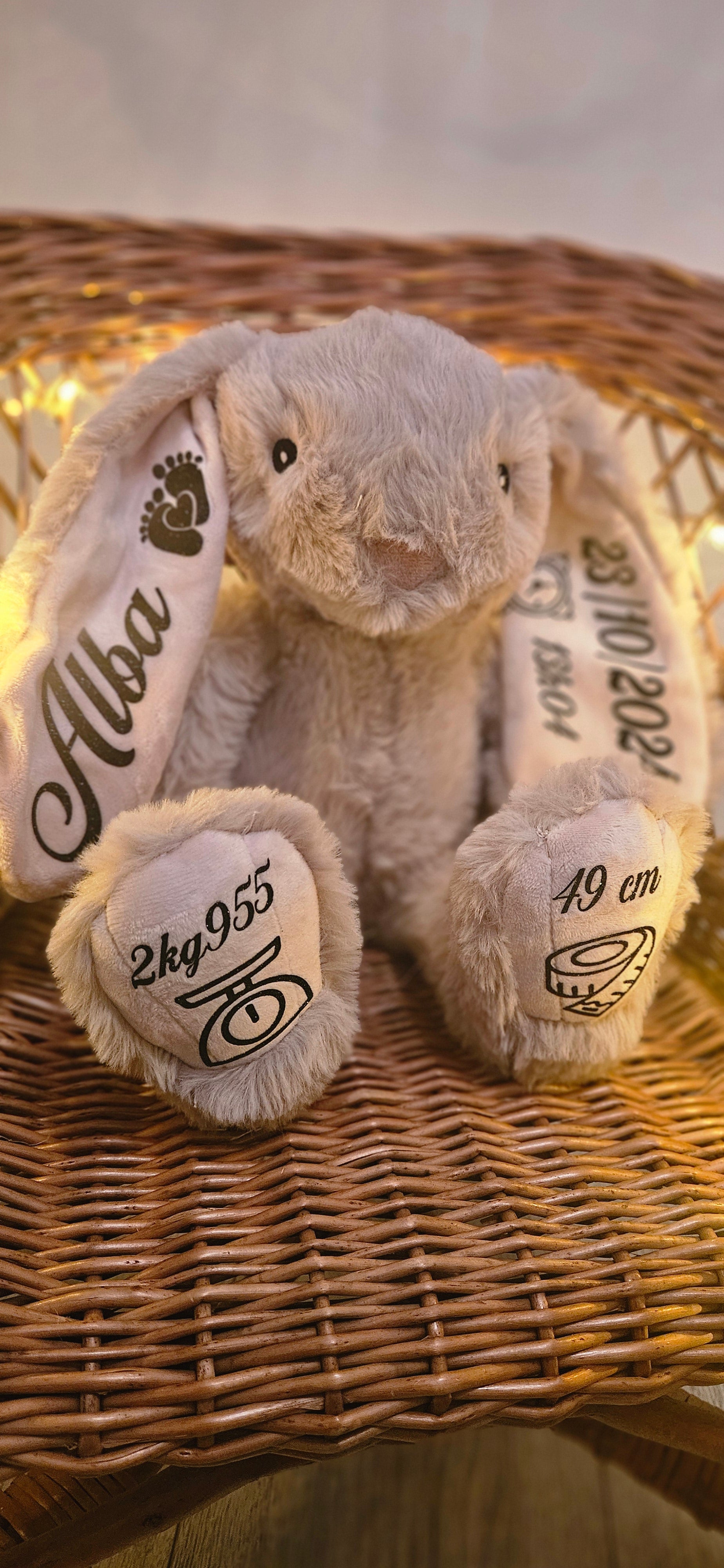 Doudou lapin beige personnalisé