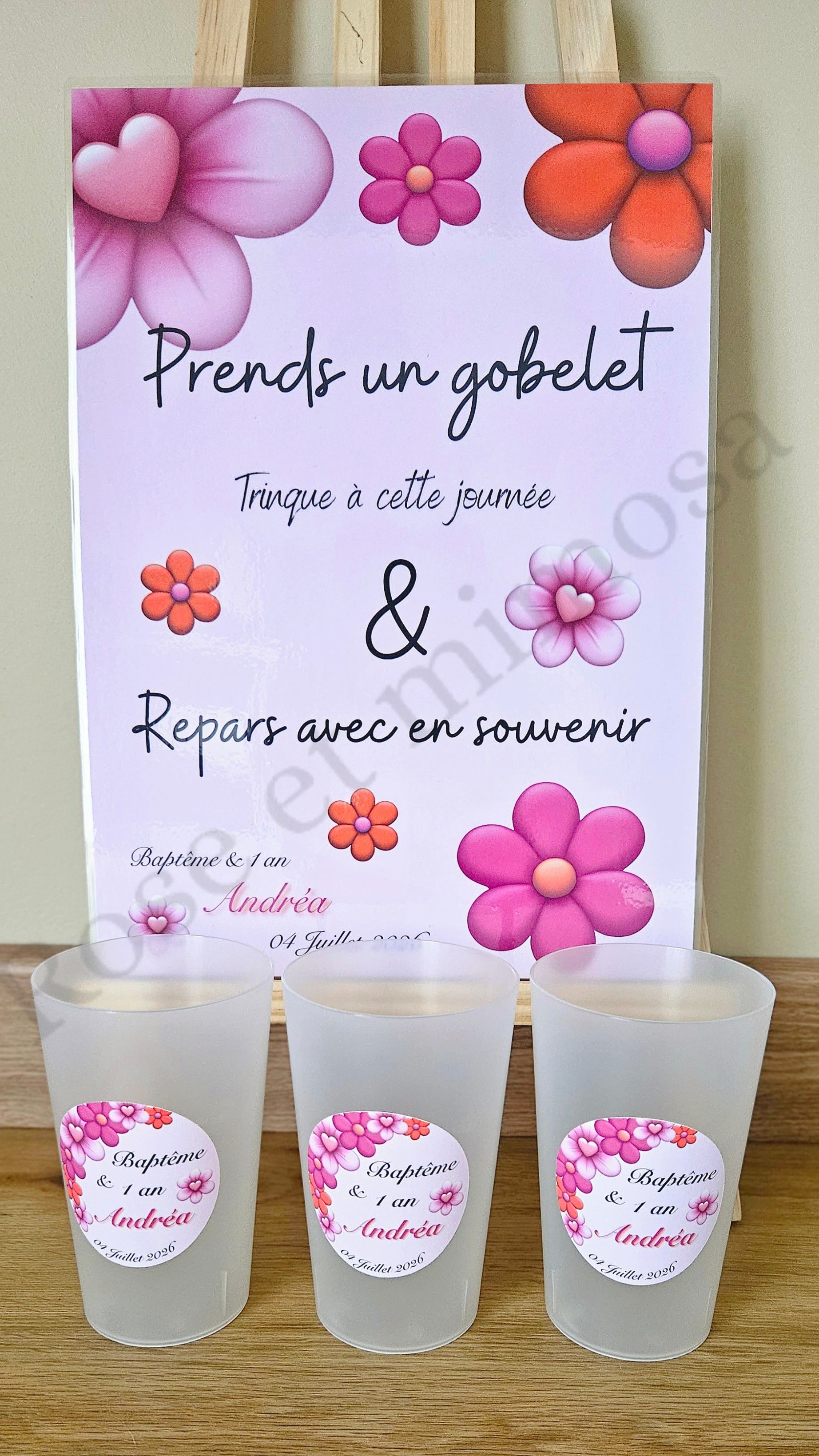 đž Gobelet personnalisĂ© baptĂȘme & anniversaire enfant â ThĂšme floral rose