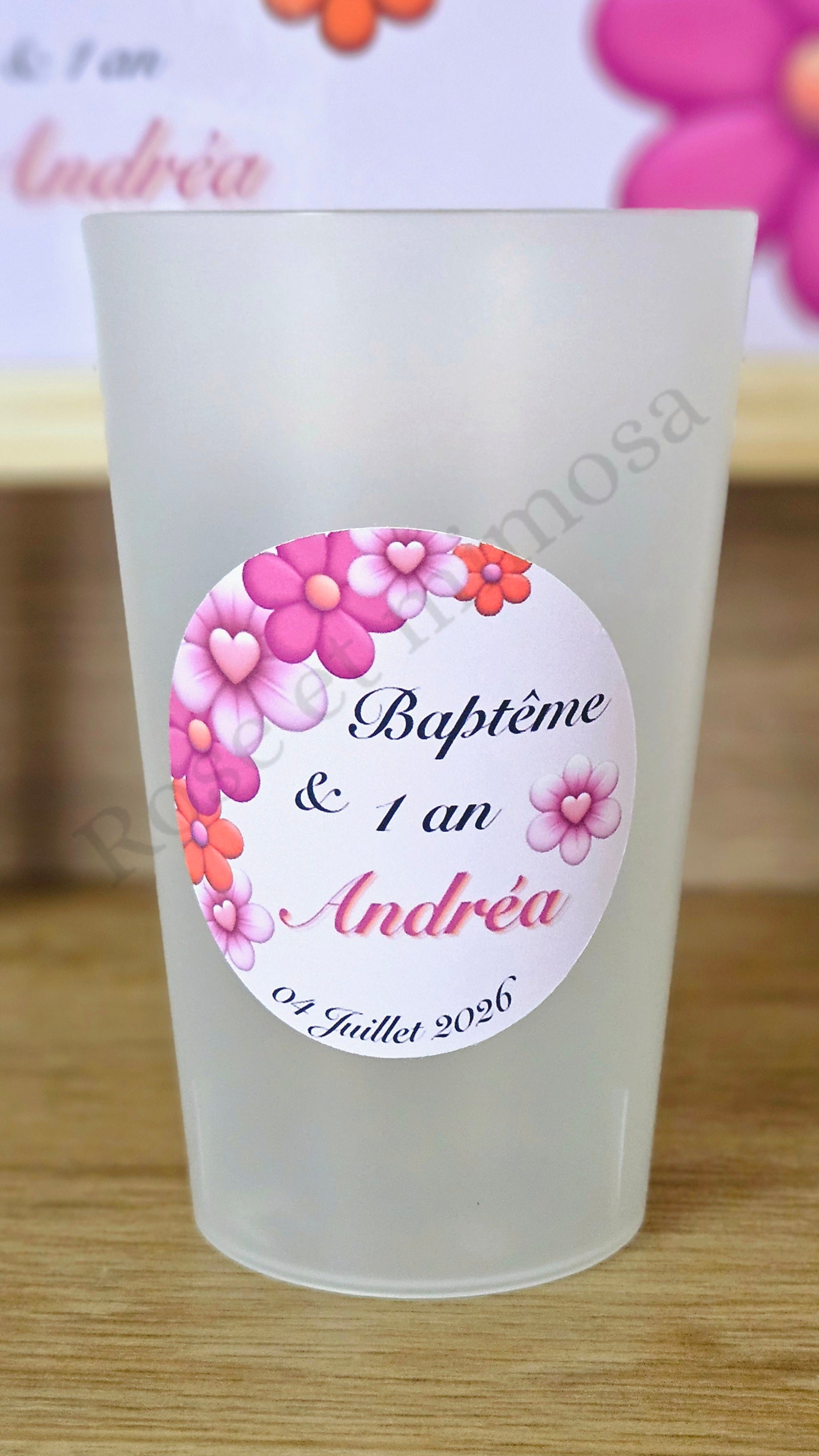 đž Gobelet personnalisĂ© baptĂȘme & anniversaire enfant â ThĂšme floral rose