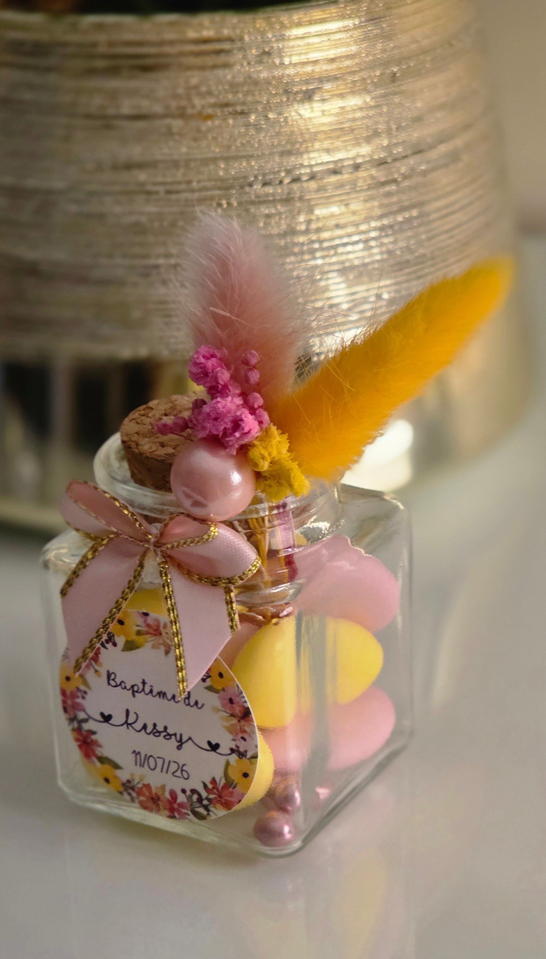 đž Petit contenant Ă dragĂ©es â Bouquet jaune et rose