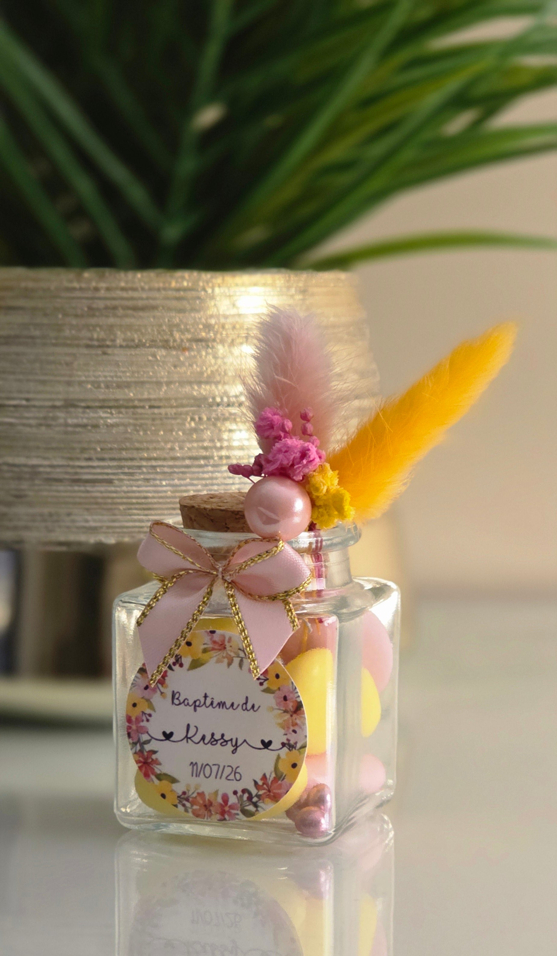 đž Petit contenant Ă dragĂ©es â Bouquet jaune et rose