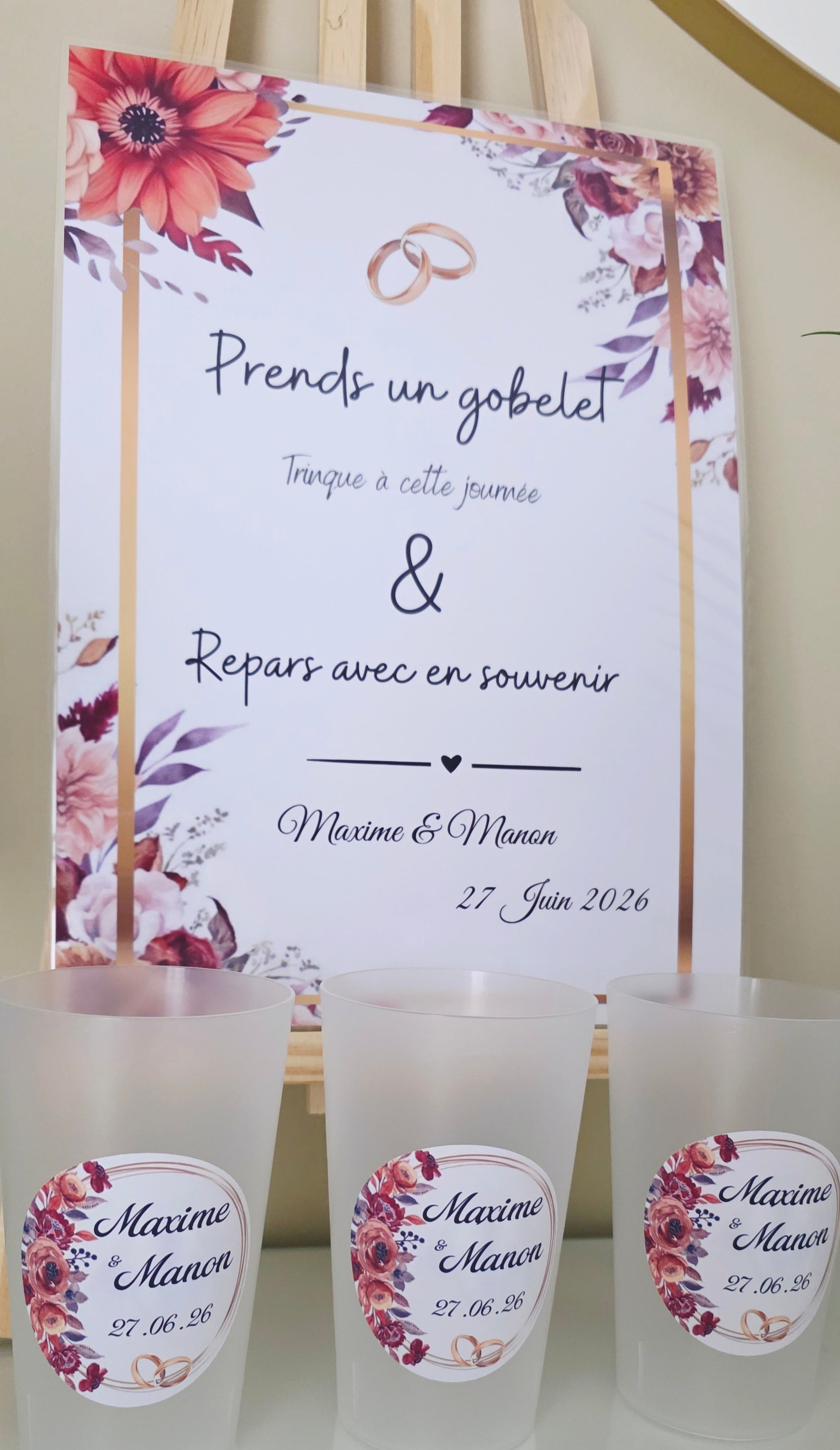 đ Gobelet rĂ©utilisable personnalisĂ© mariage â Couronne florale & alliances
