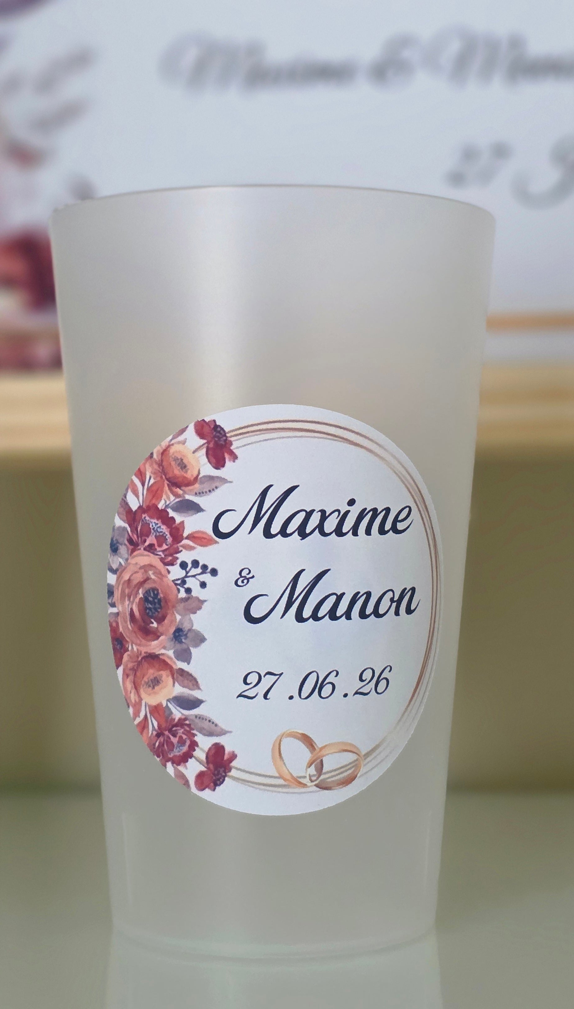 đ Gobelet rĂ©utilisable personnalisĂ© mariage â Couronne florale & alliances
