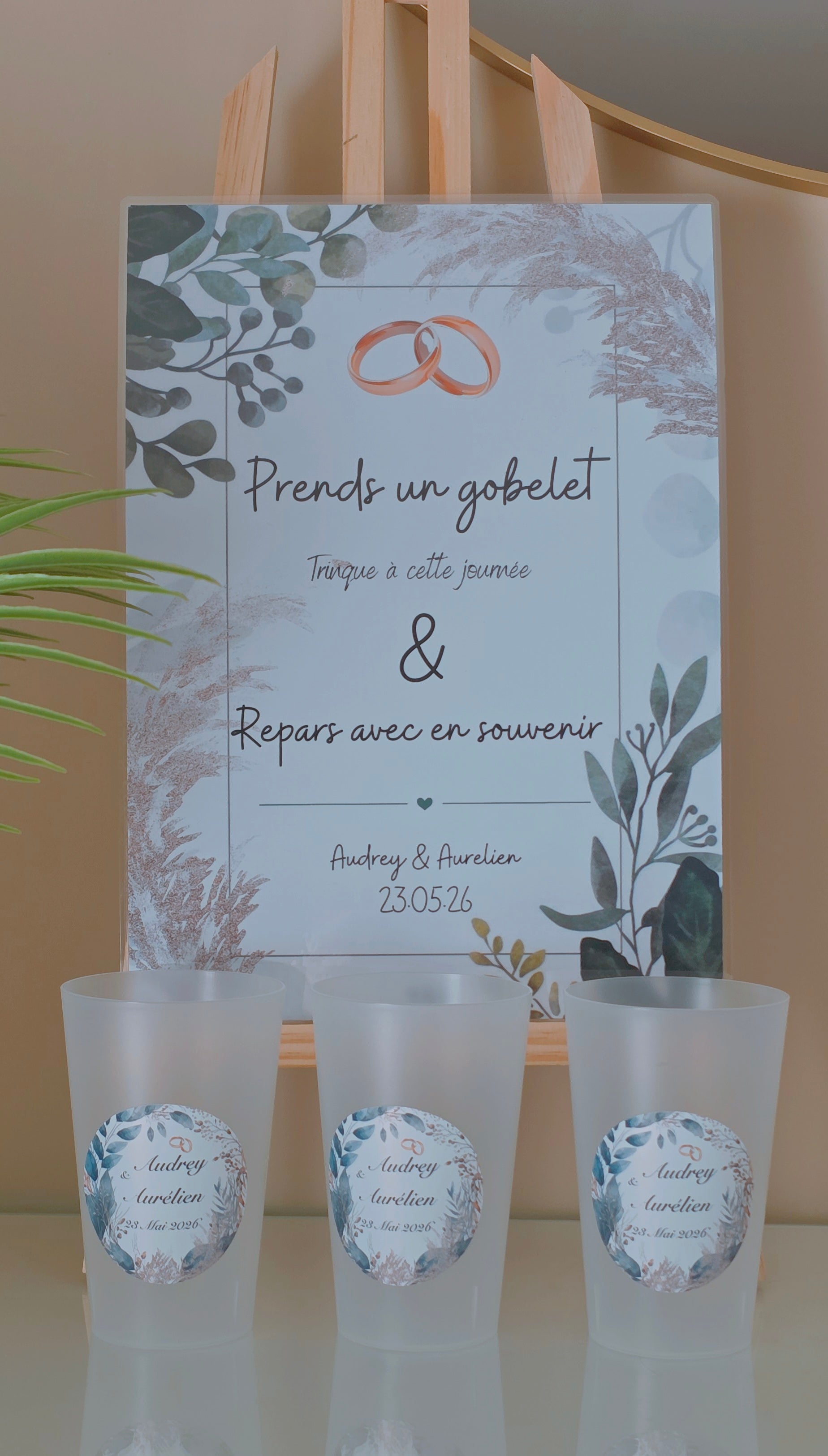 đż Gobelet rĂ©utilisable personnalisĂ© mariage â Eucalyptus & vert sauge
