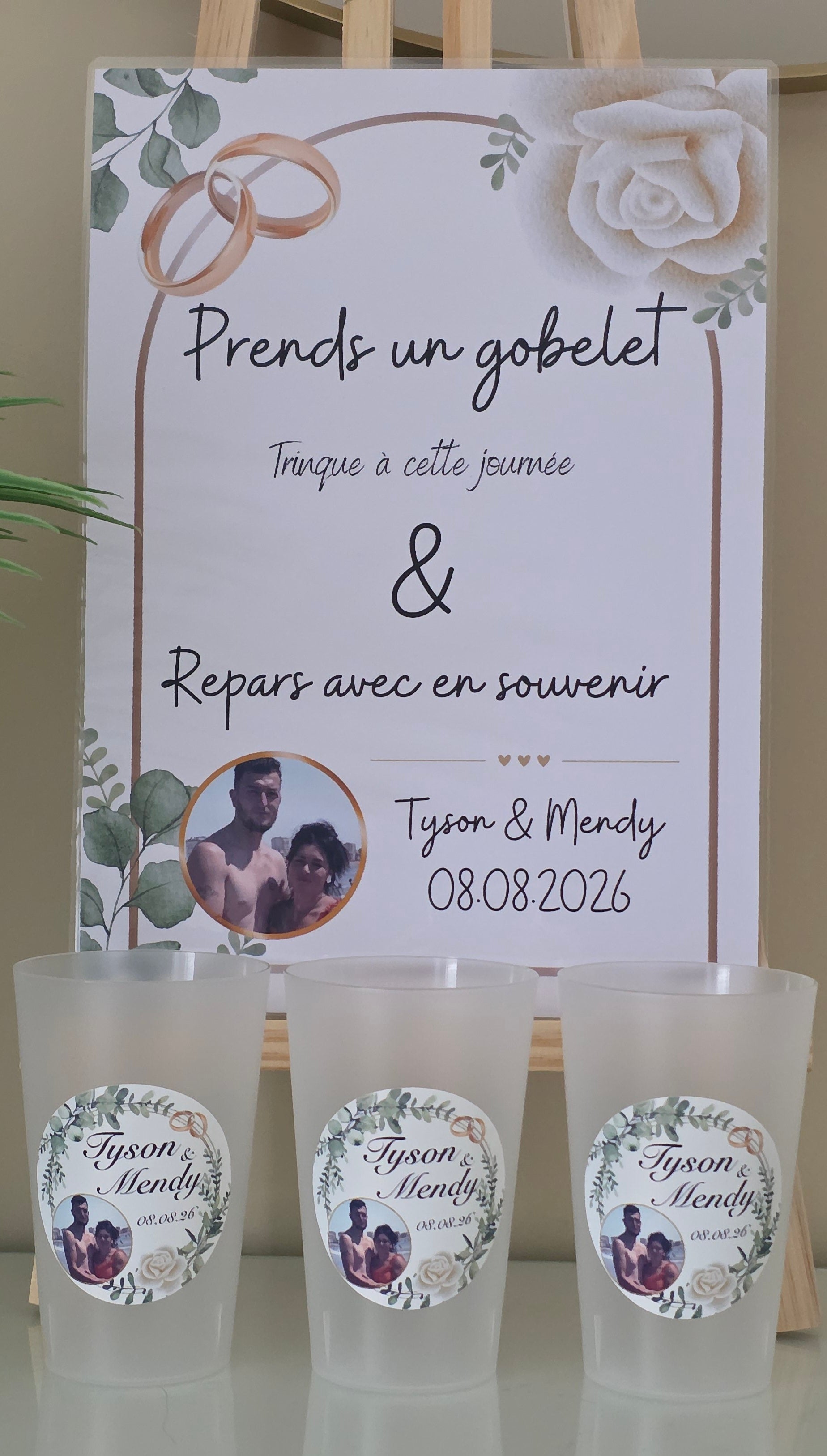 đ€ Gobelet rĂ©utilisable personnalisĂ© mariage â Couronne vĂ©gĂ©tale & photo des mariĂ©s