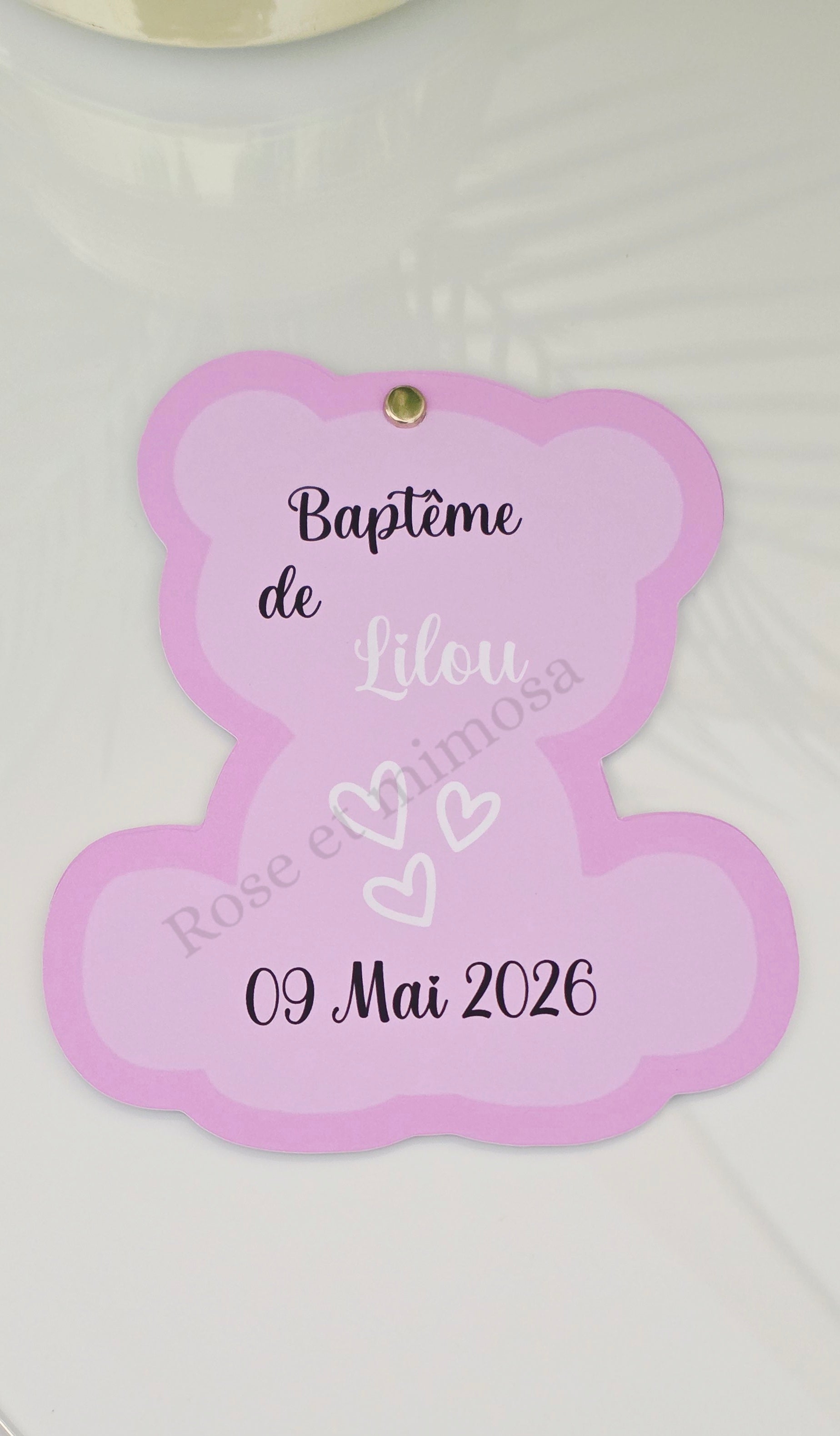 ✨ Faire-part de baptême en forme d’ourson – 2 pages reliées – 15 cm (H) x 13 cm (L)