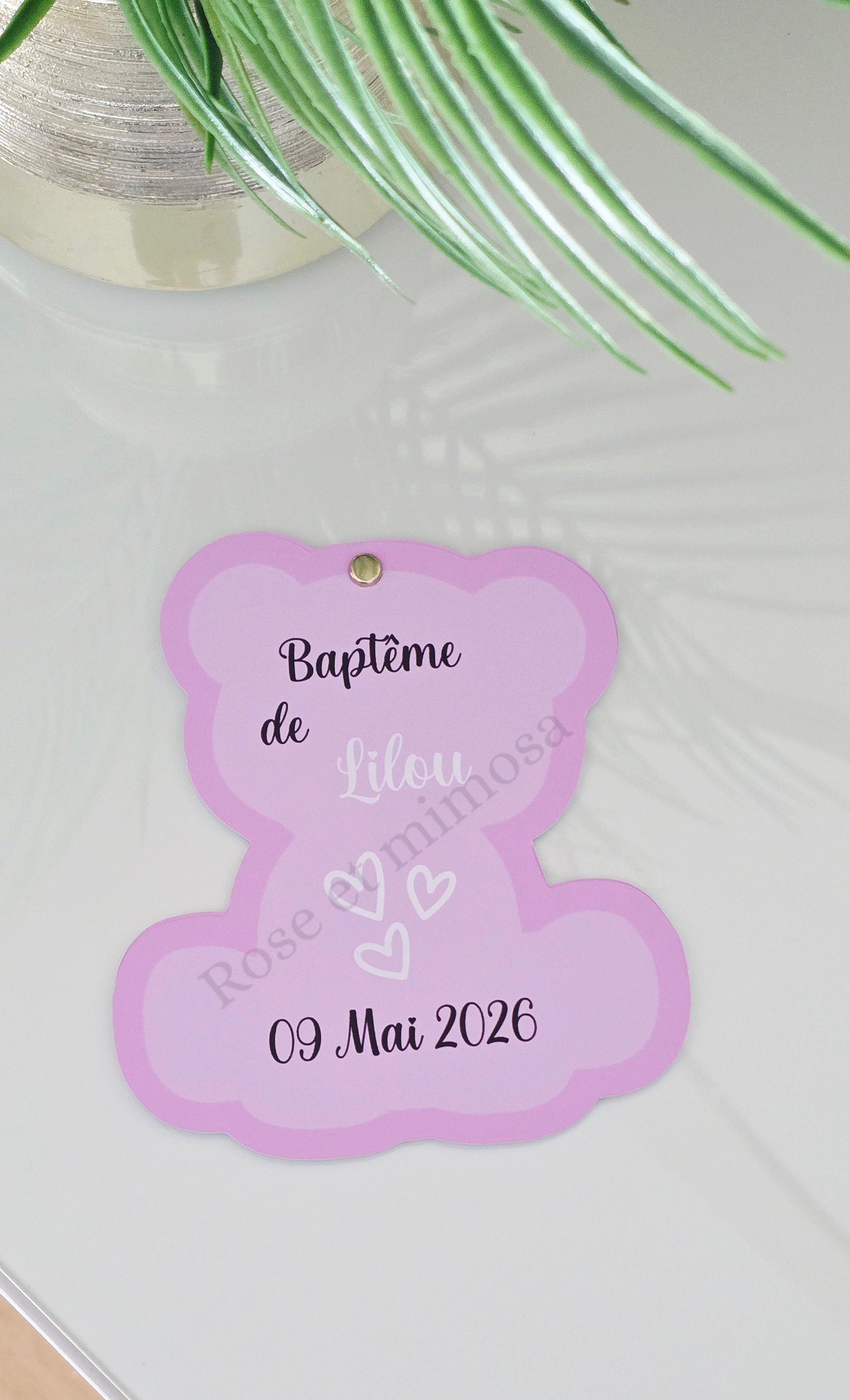 ✨ Faire-part de baptême en forme d’ourson – 2 pages reliées – 15 cm (H) x 13 cm (L)