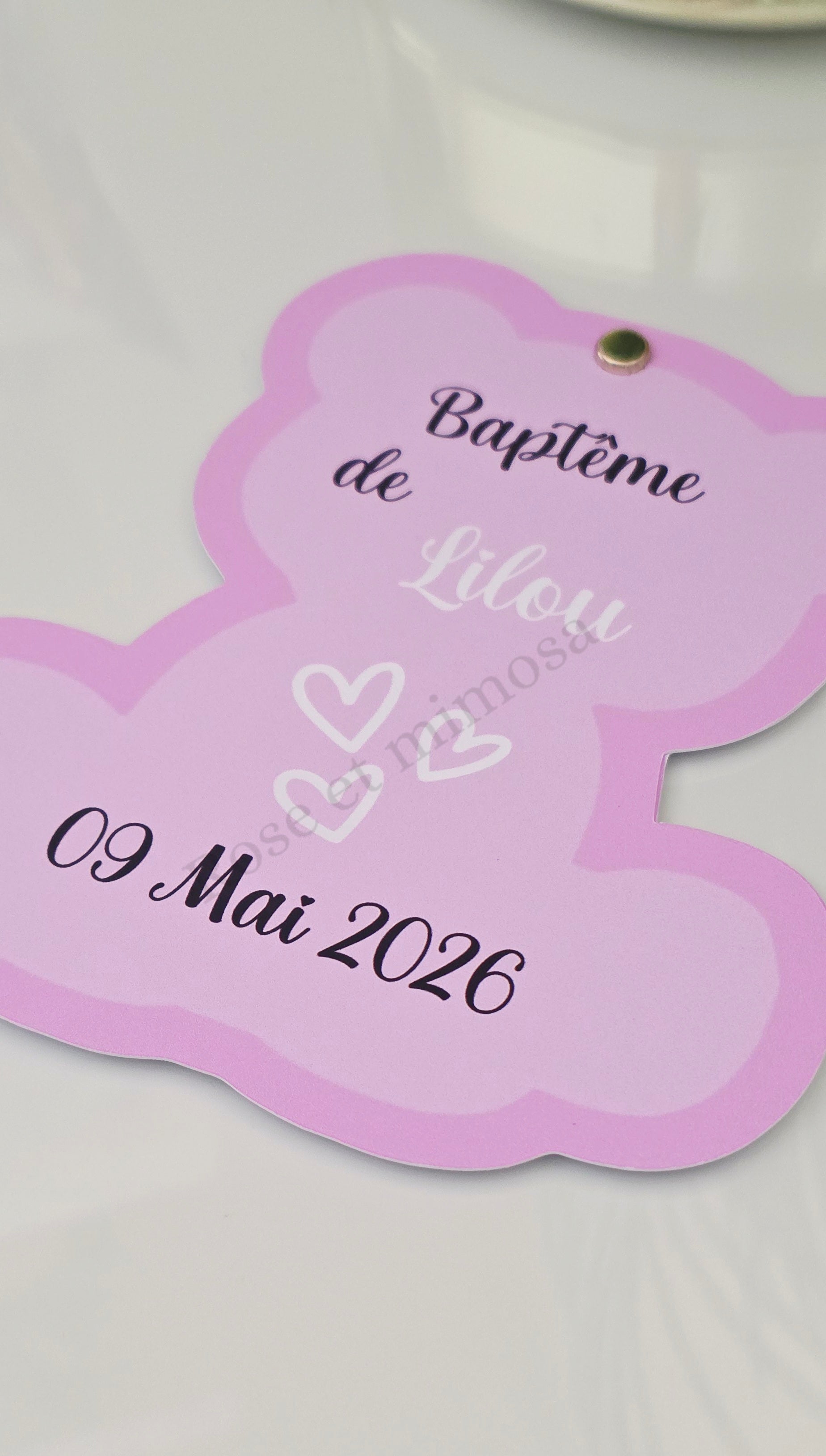 ✨ Faire-part de baptême en forme d’ourson – 2 pages reliées – 15 cm (H) x 13 cm (L)