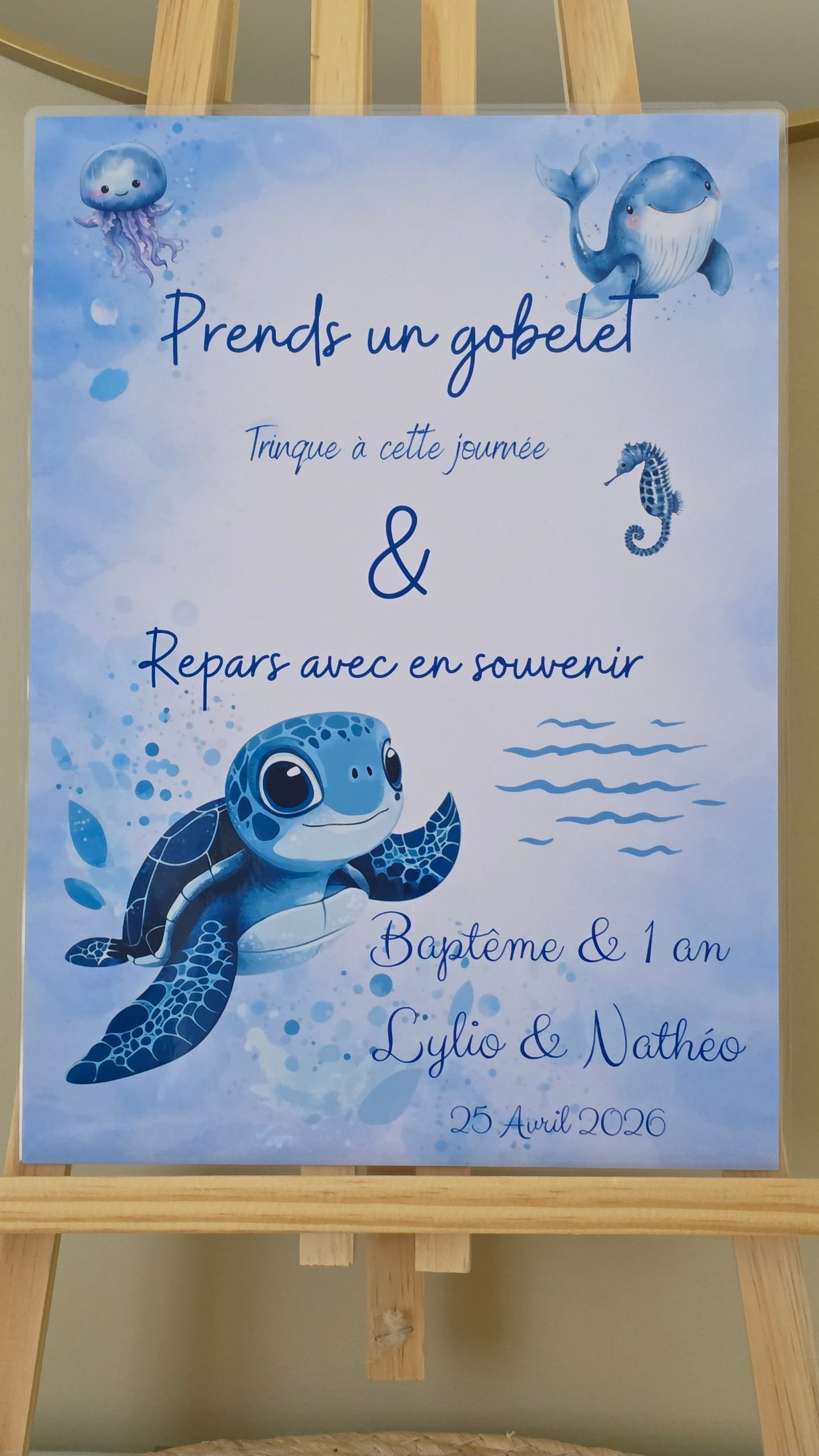 Gobelet Baptême Personnalisé – Thème Océan & Tortue (25 cl)