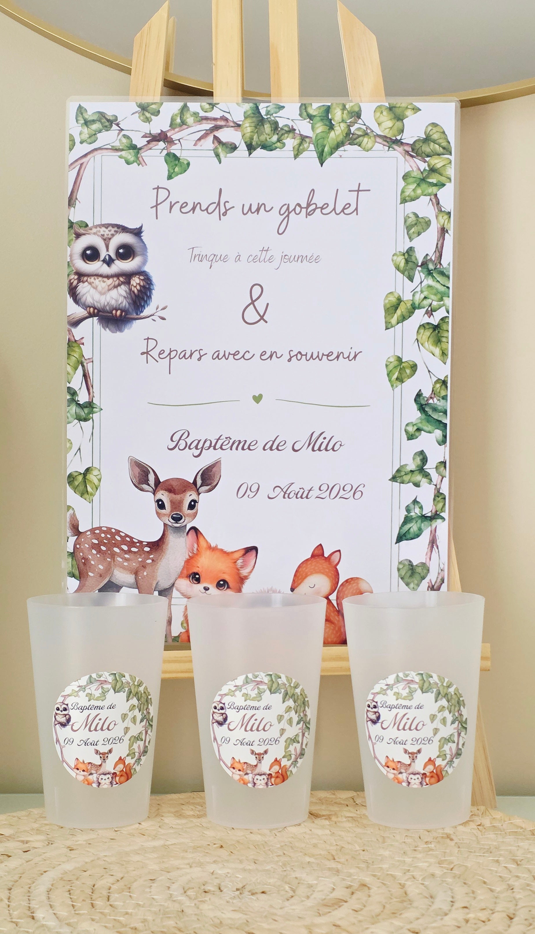 Gobelet baptême personnalisé animaux forêt
