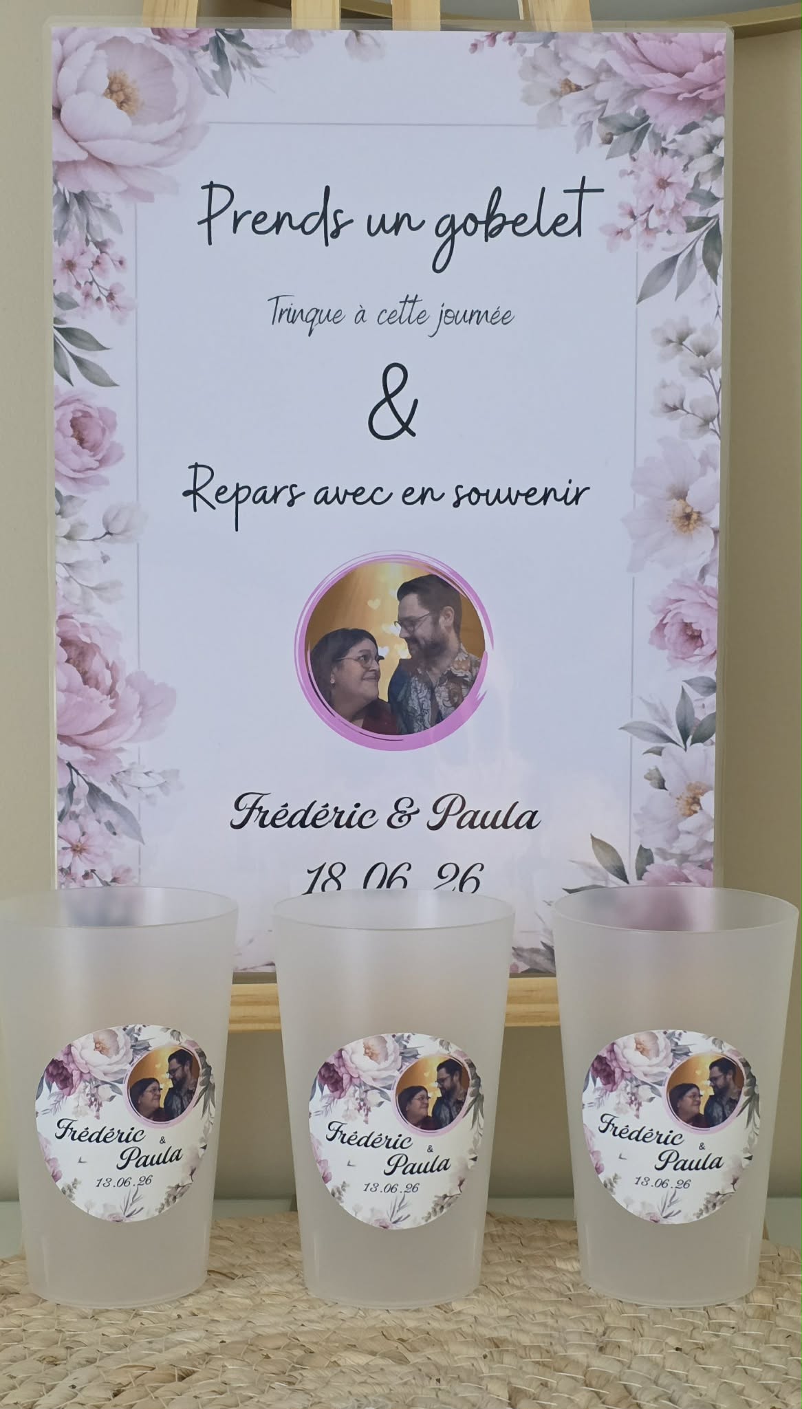 Gobelet mariage personnalisé avec photo – Gobelet souvenir floral romantique