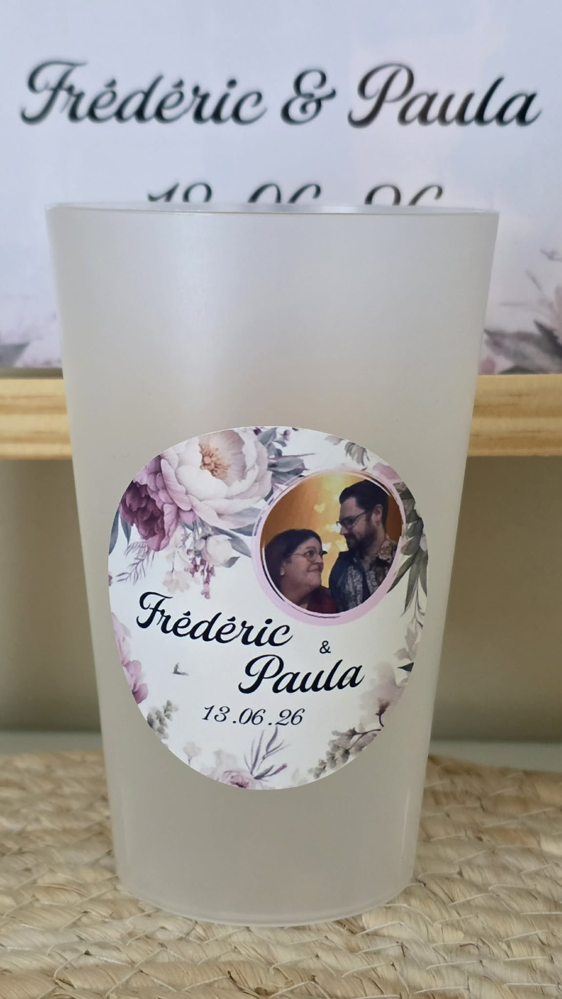 Gobelet mariage personnalisé avec photo – Gobelet souvenir floral romantique