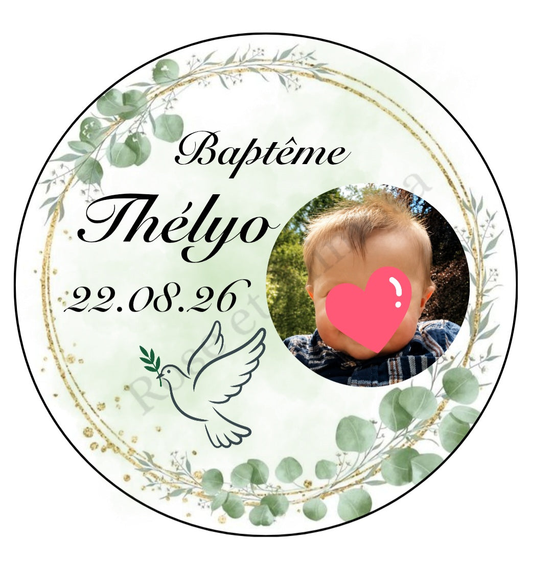 🕊️ Sticker Baptême personnalisé – Planche de 35 stickers (3,5 cm)