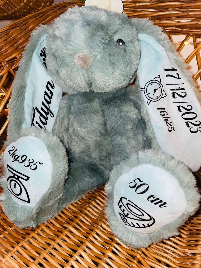 Doudou lapin vert personnalisé
