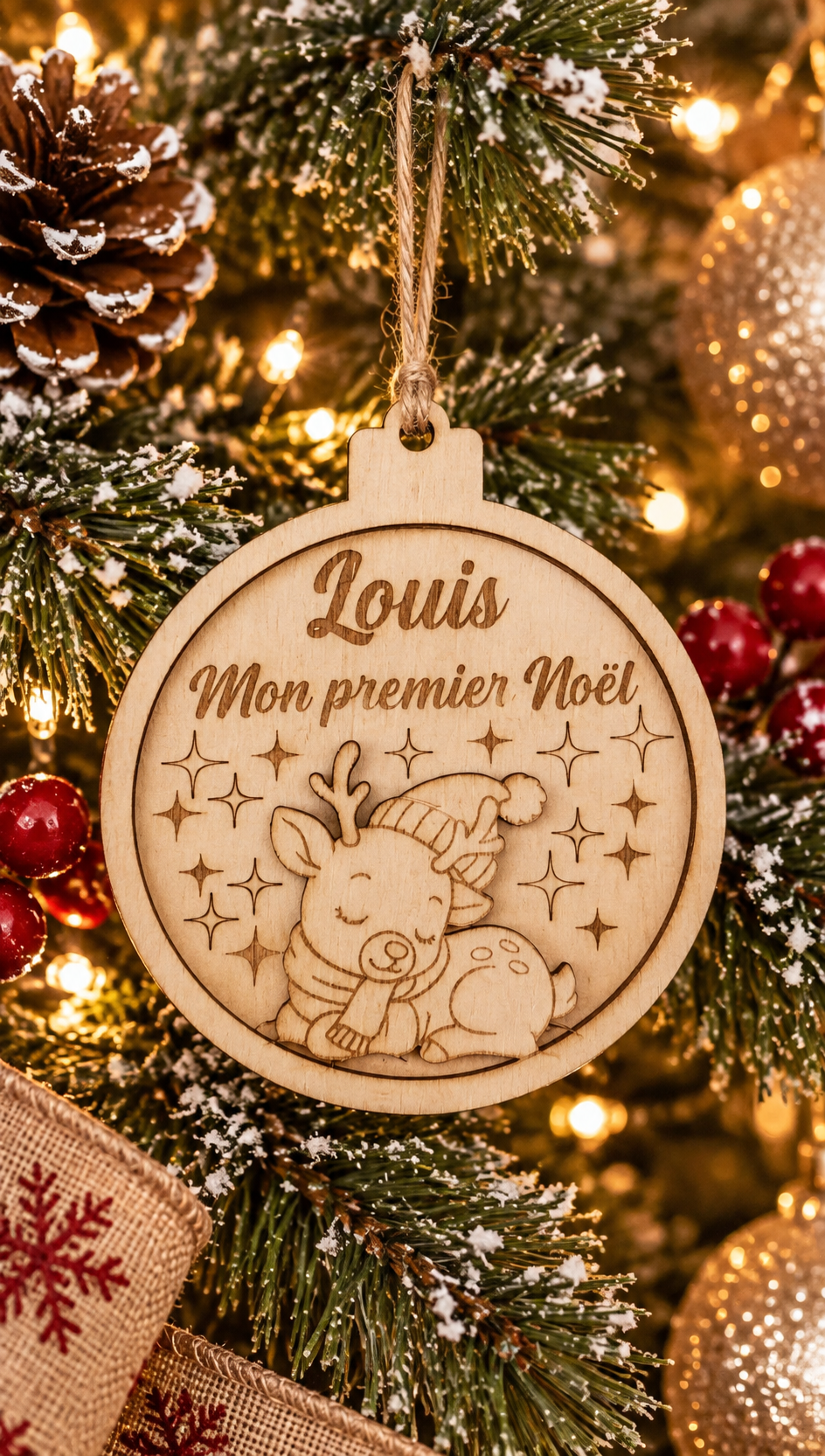 🎄 Boule de Noël en bois personnalisée – Mon Premier Noël