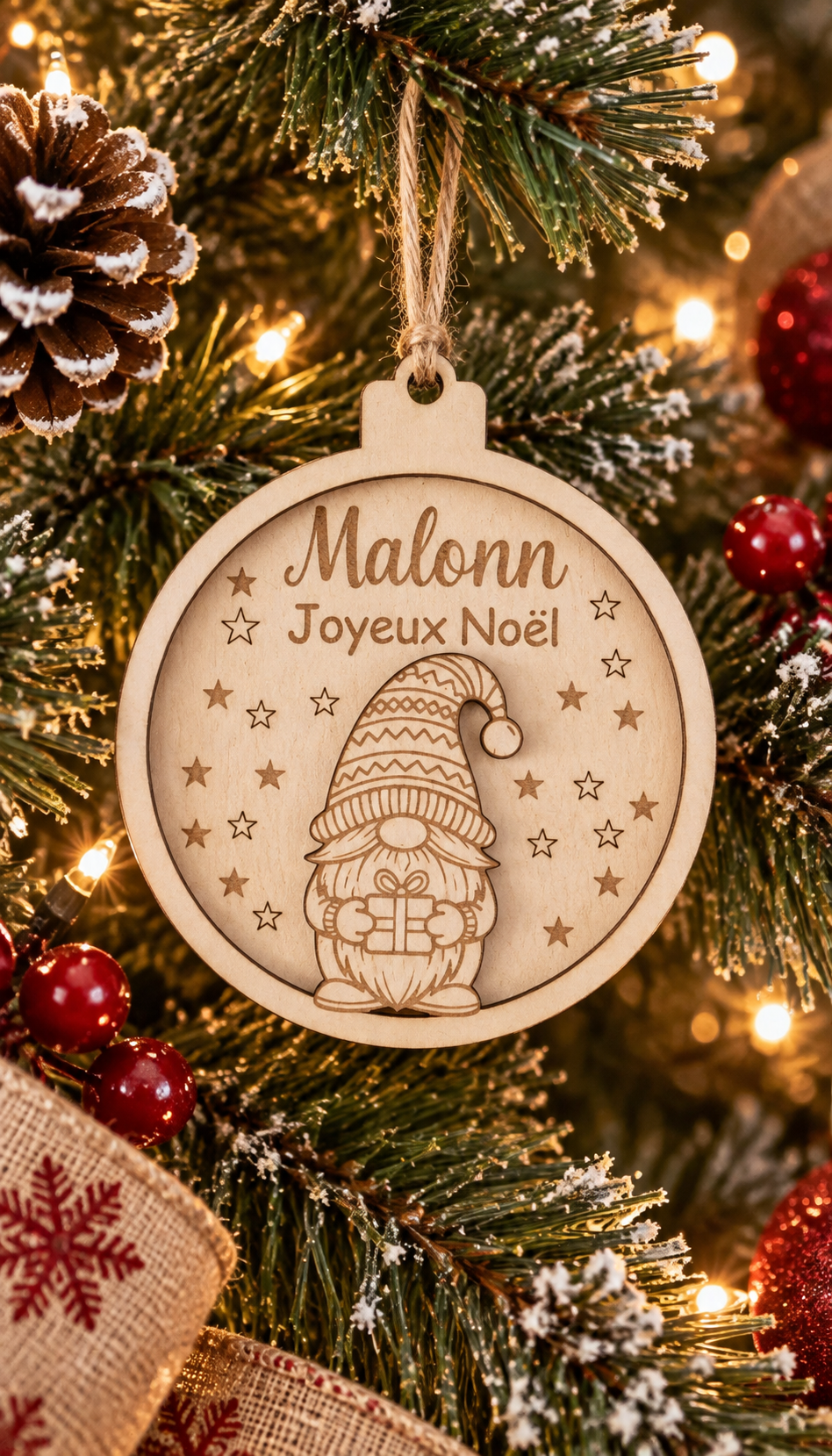🎄 Boule de Noël en bois personnalisée – Joyeux Noël