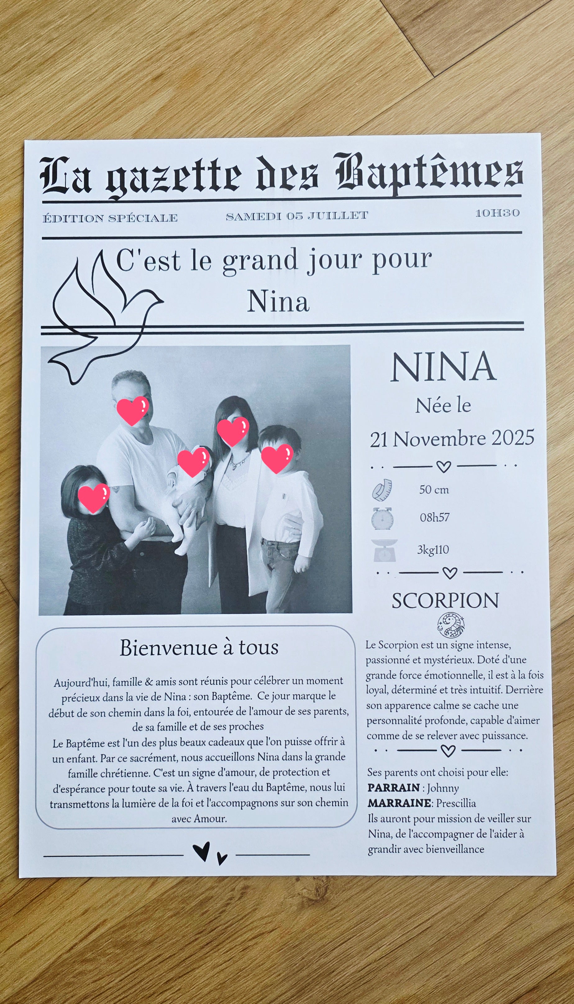 📰 Gazette de Baptême Personnalisée – Un souvenir unique et émouvant