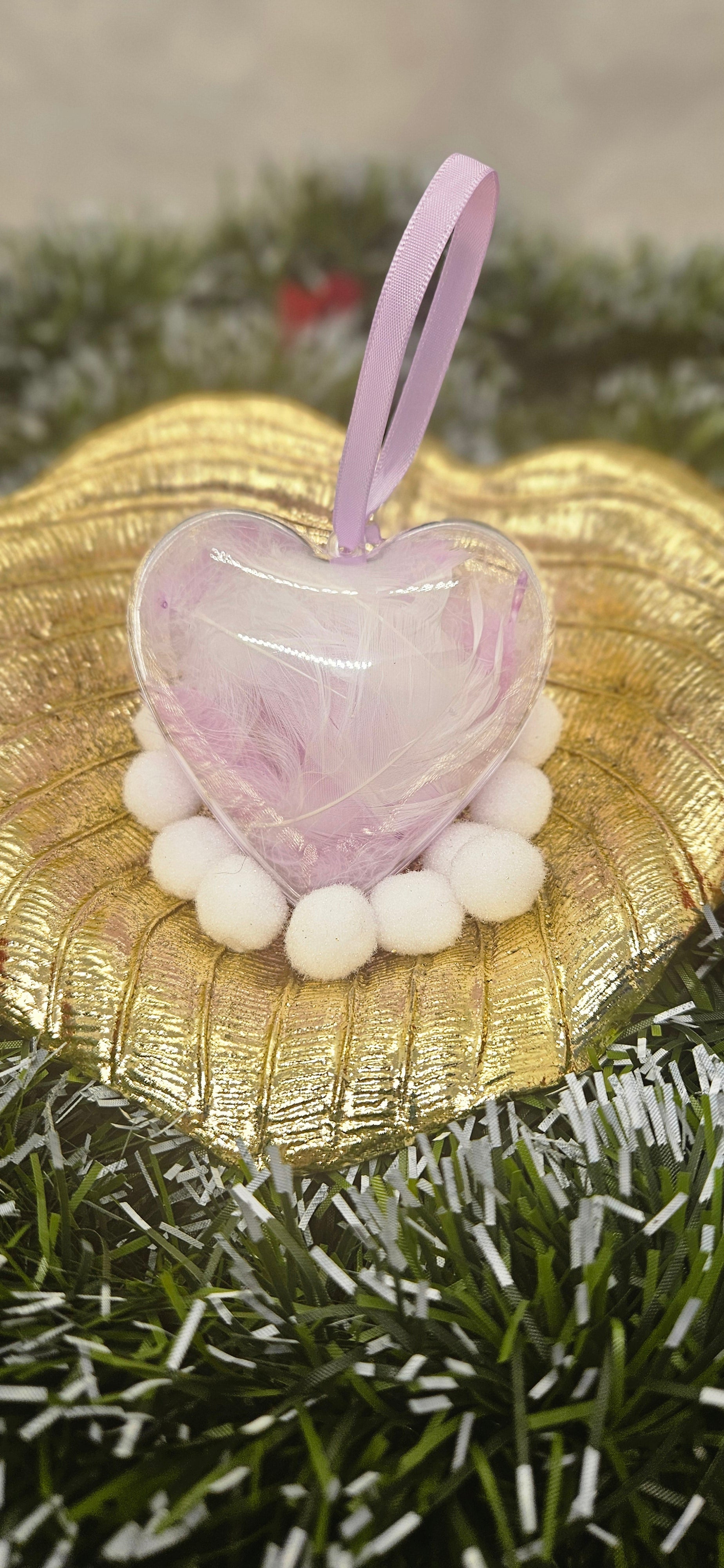 Boule coeur plume lila