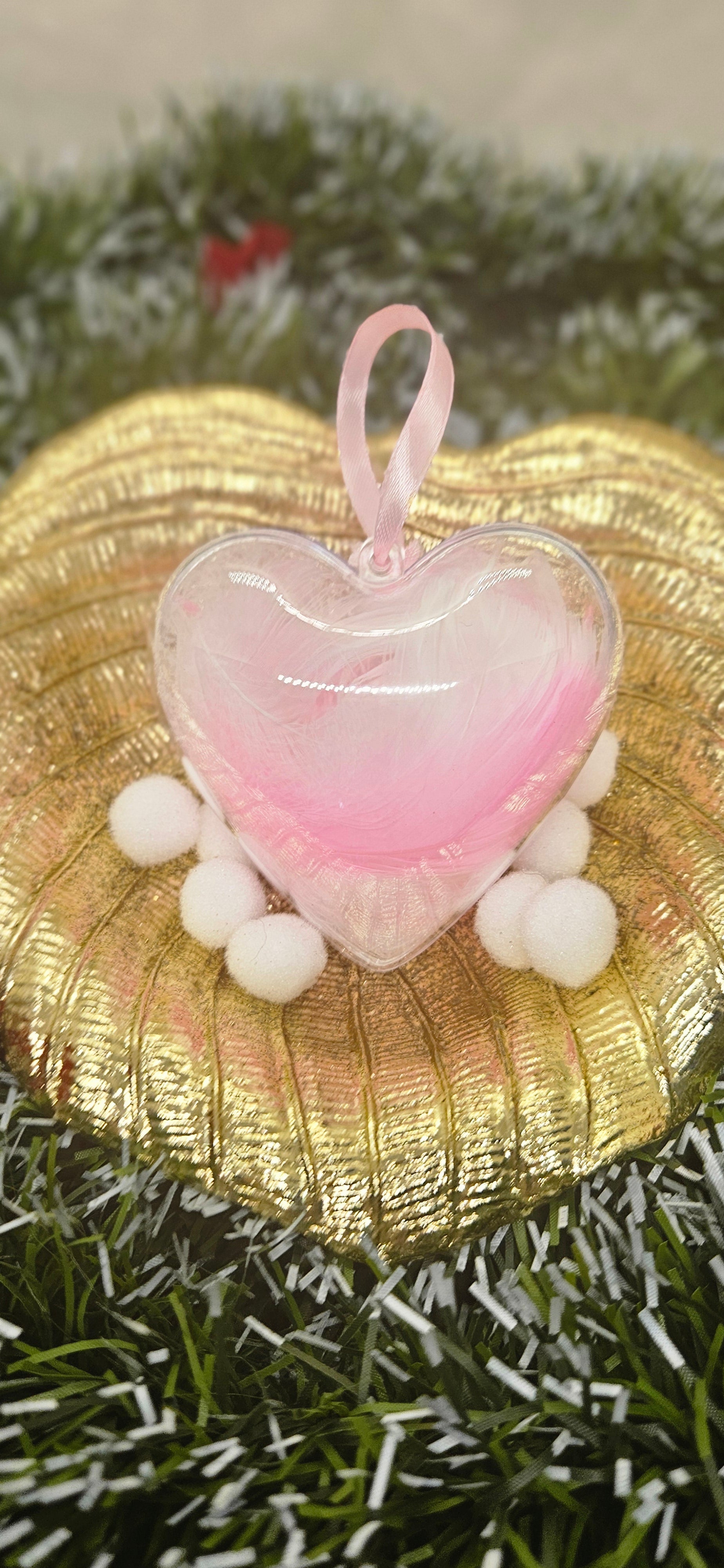 Boule coeur plume rose