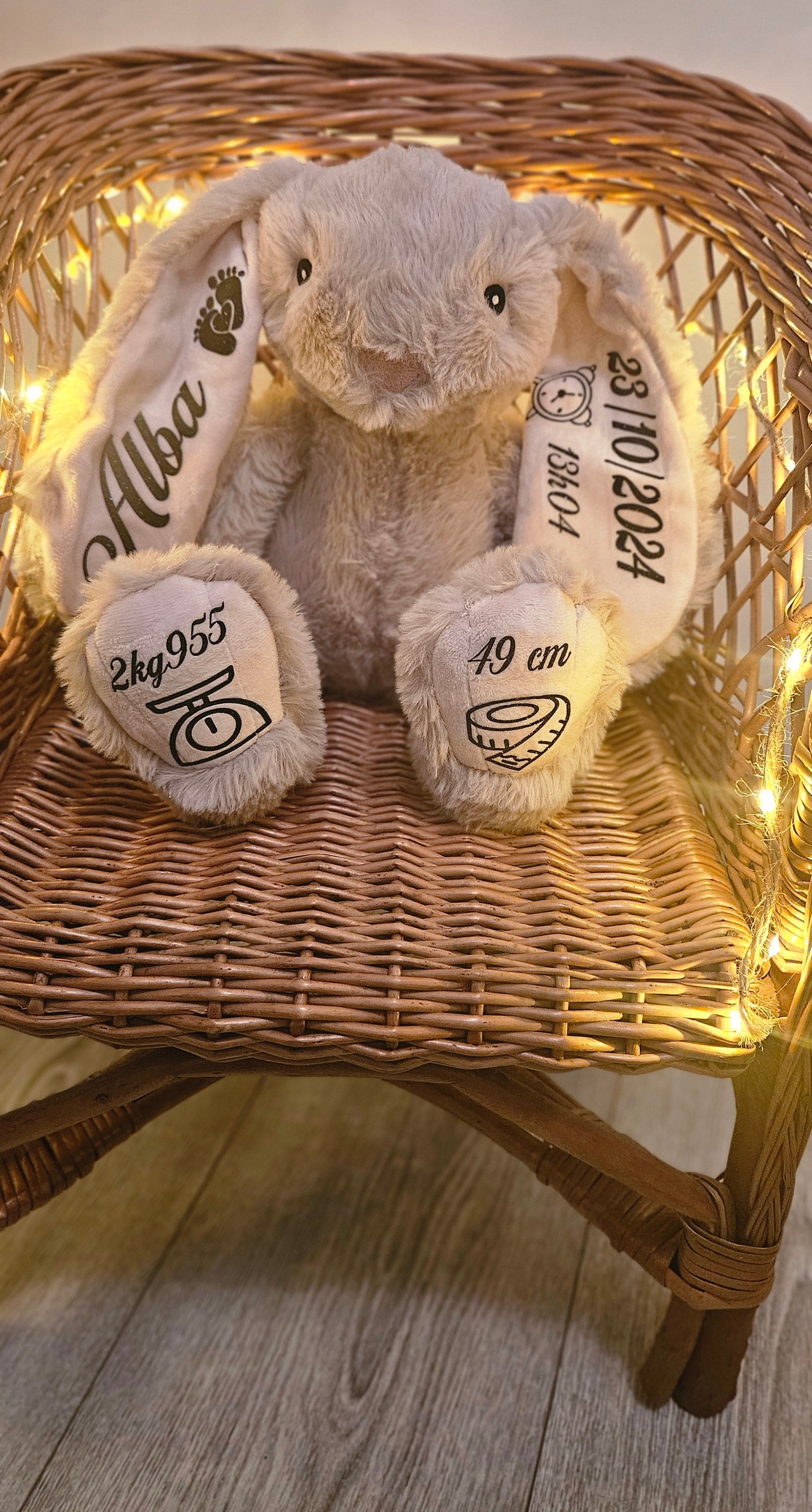 Doudou lapin beige personnalisé