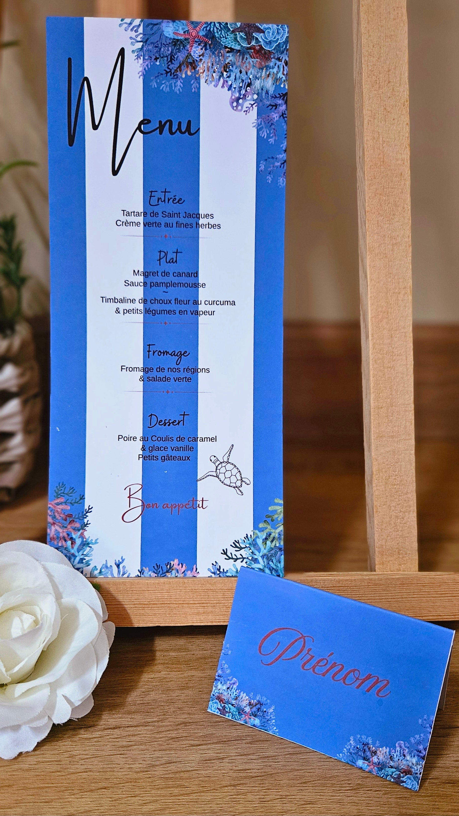 🌊 Menu de table personnalisé – Thème marin & océan | 21 x 10 cm