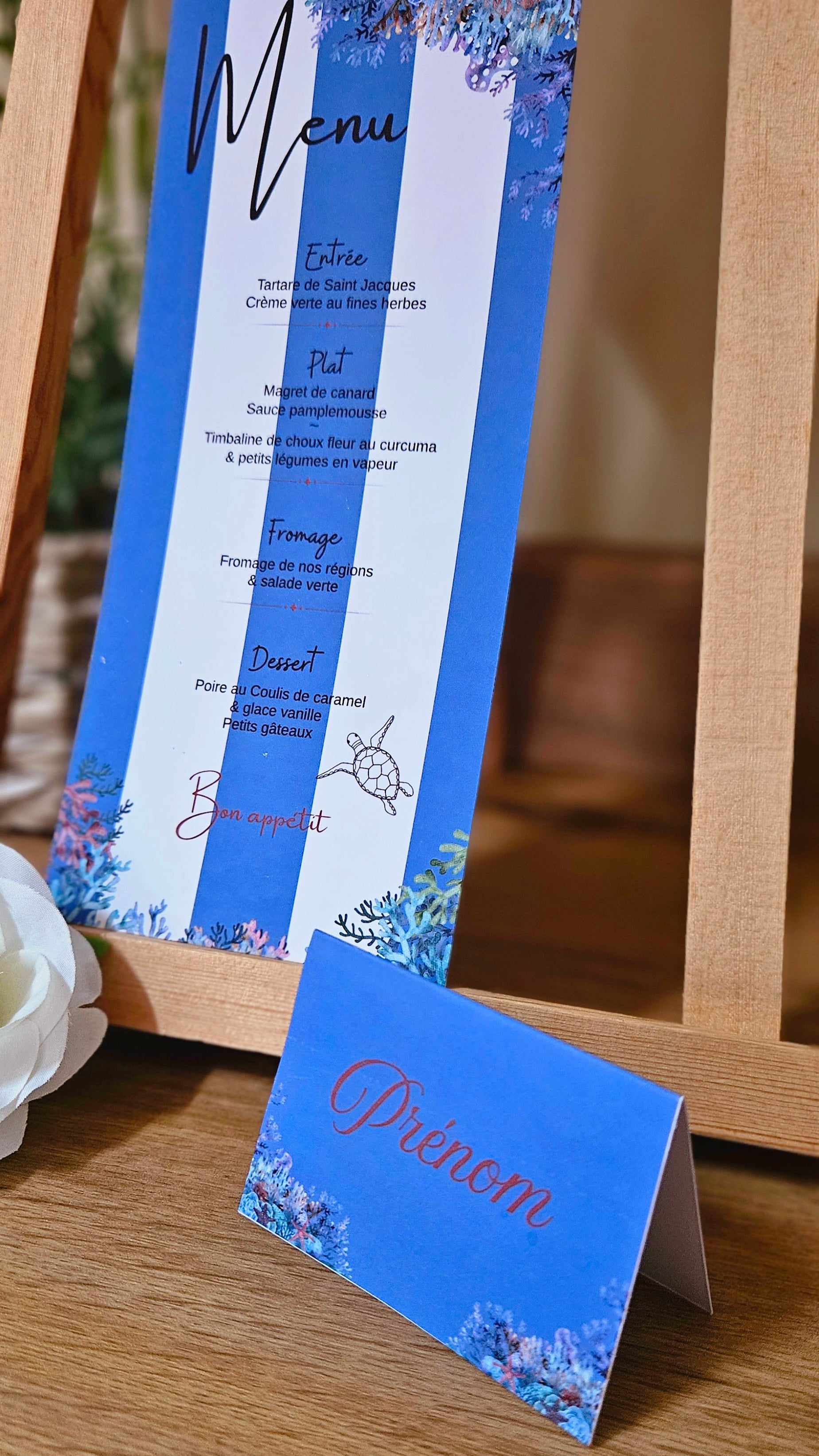 🌊 Menu de table personnalisé – Thème marin & océan | 21 x 10 cm