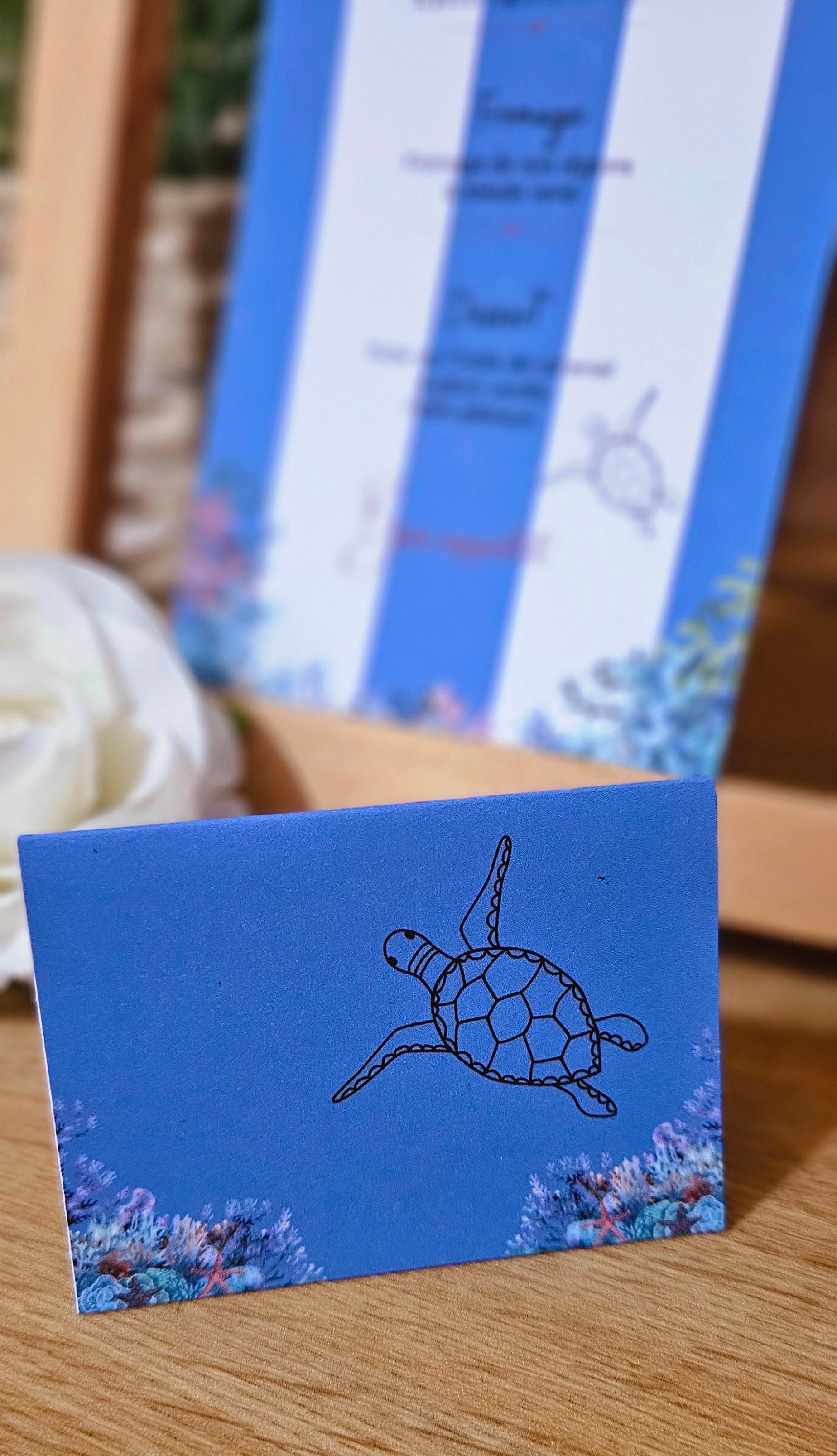 🌊 Menu de table personnalisé – Thème marin & océan | 21 x 10 cm