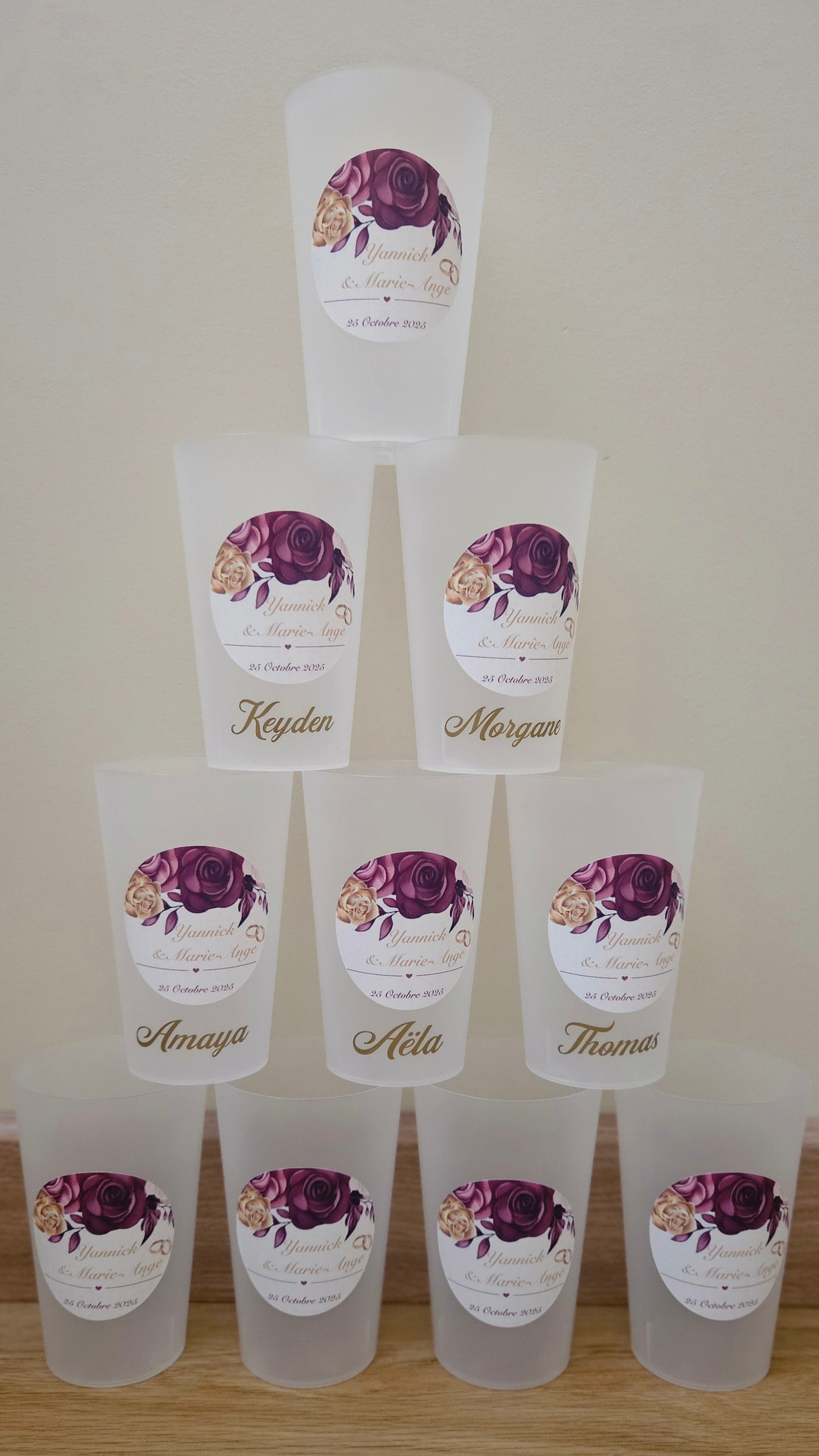 Gobelet mariage – Motif fleuri & romantique 🌹✨