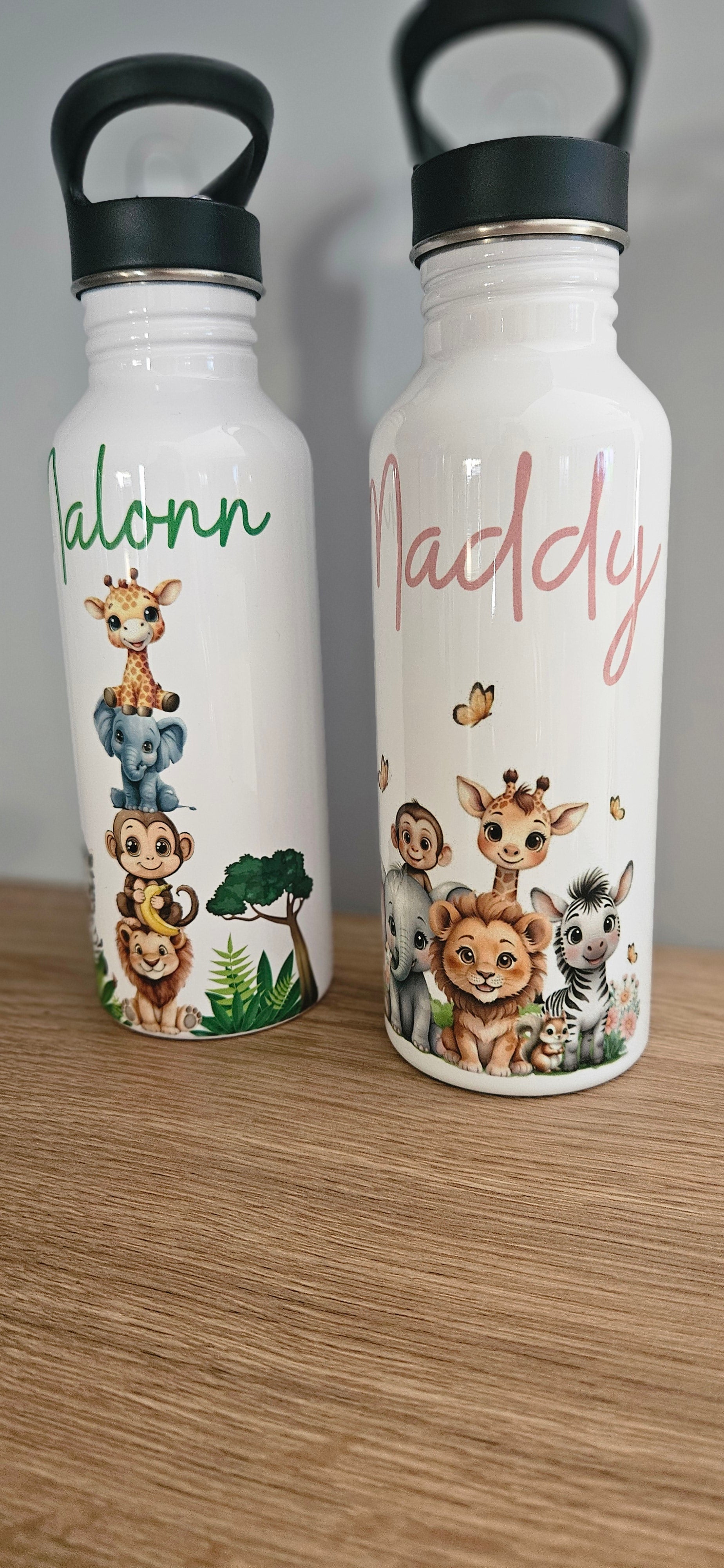 Gourde personnalisée animaux safari enfant – Gourde prénom inox 600 ml 🦁🦒