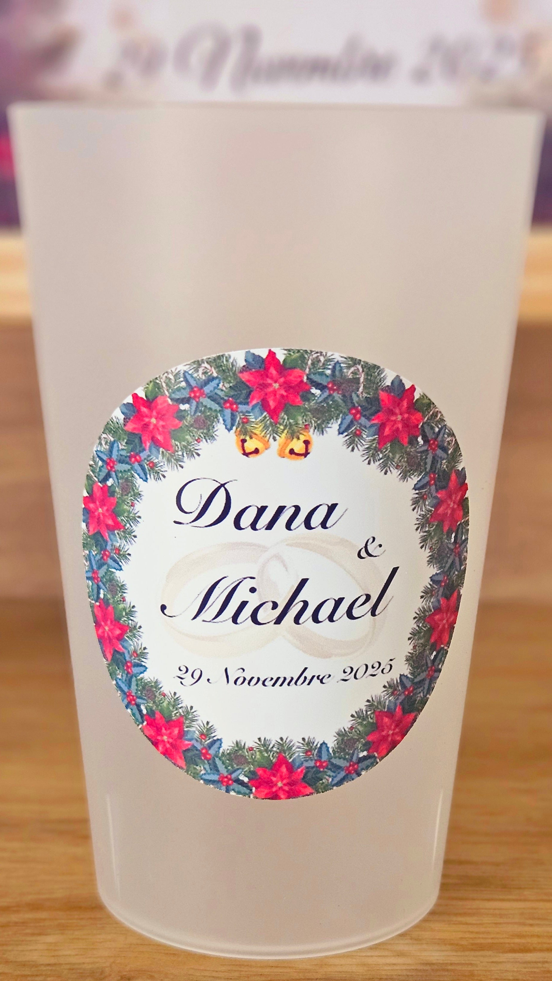 Gobelet mariage – Thème hiver & couronne de Noël ❄️❤️