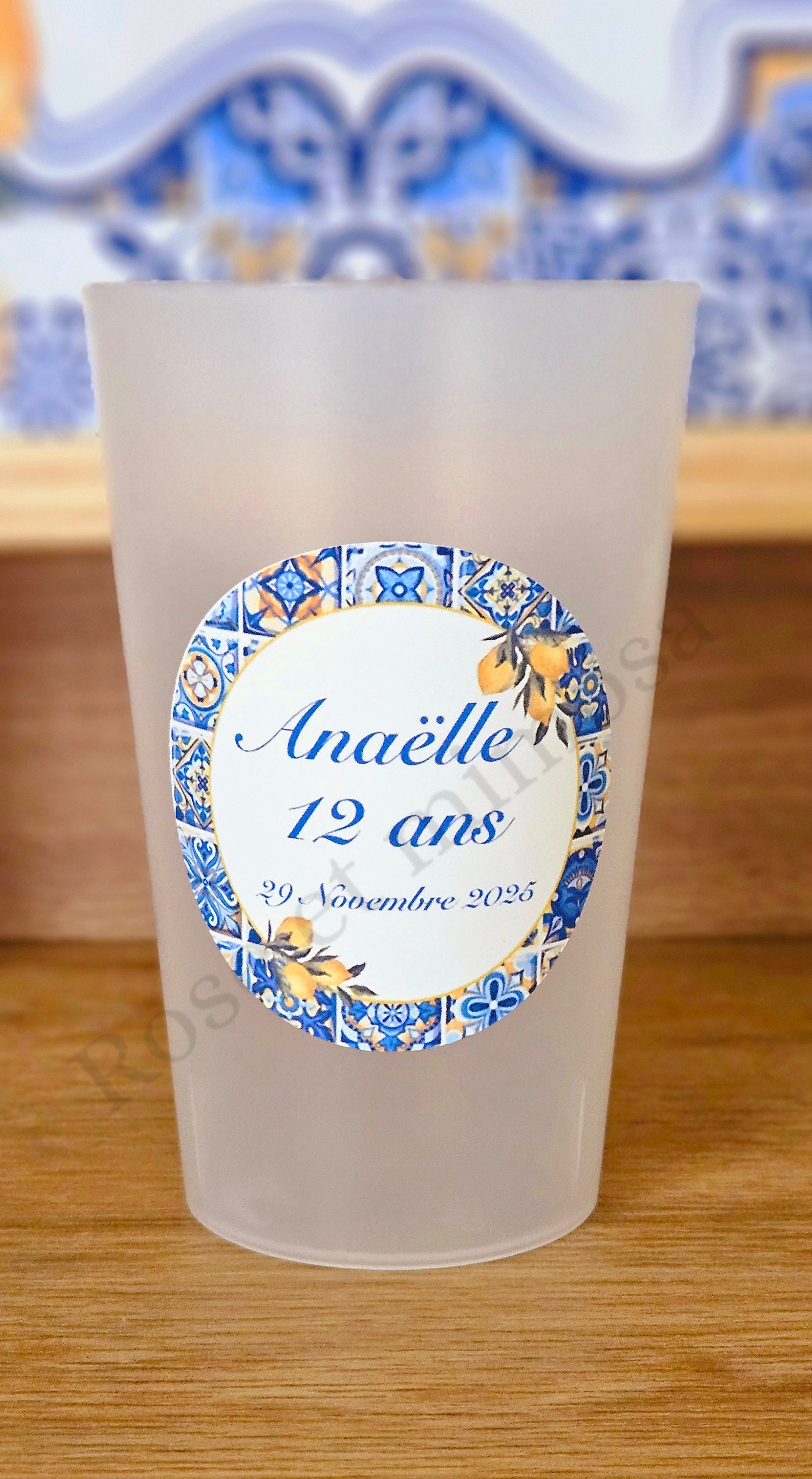 Gobelet Baptême Personnalisé – Citronniers & Carreaux d’Azur (25 cl)