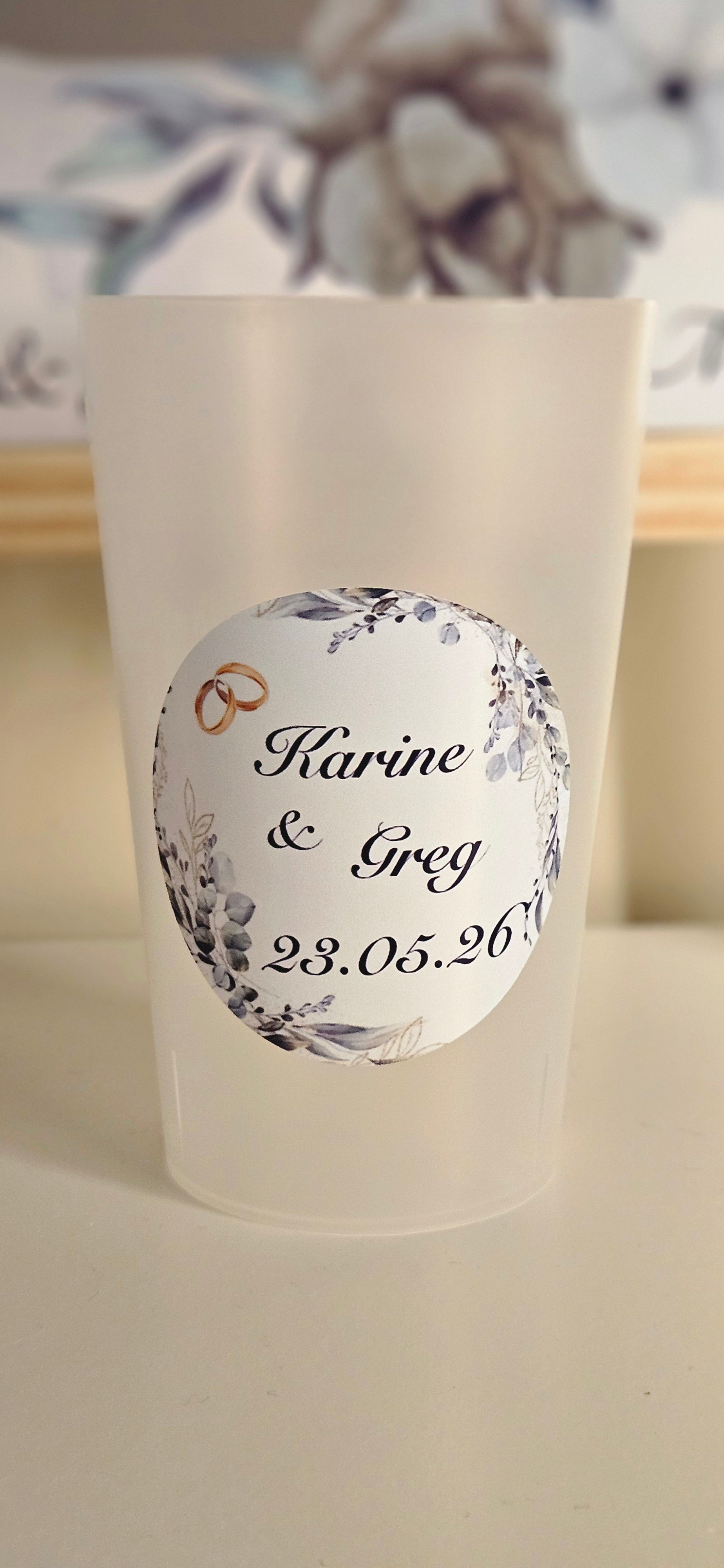 Gobelet mariage – Couronne florale eucalyptus & tons naturels 🤍✨