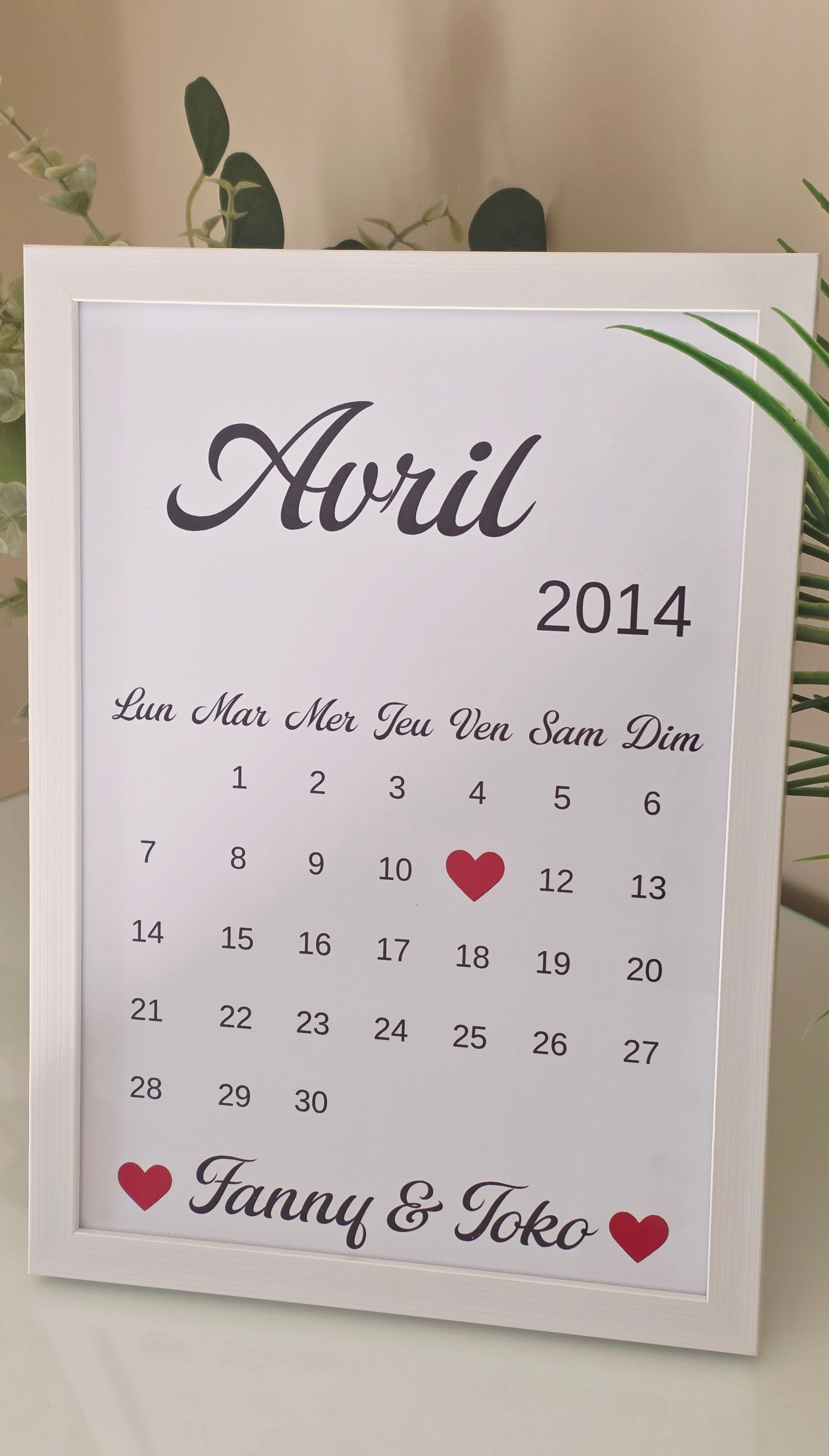 ❤️ Cadre calendrier personnalisé – Date de rencontre