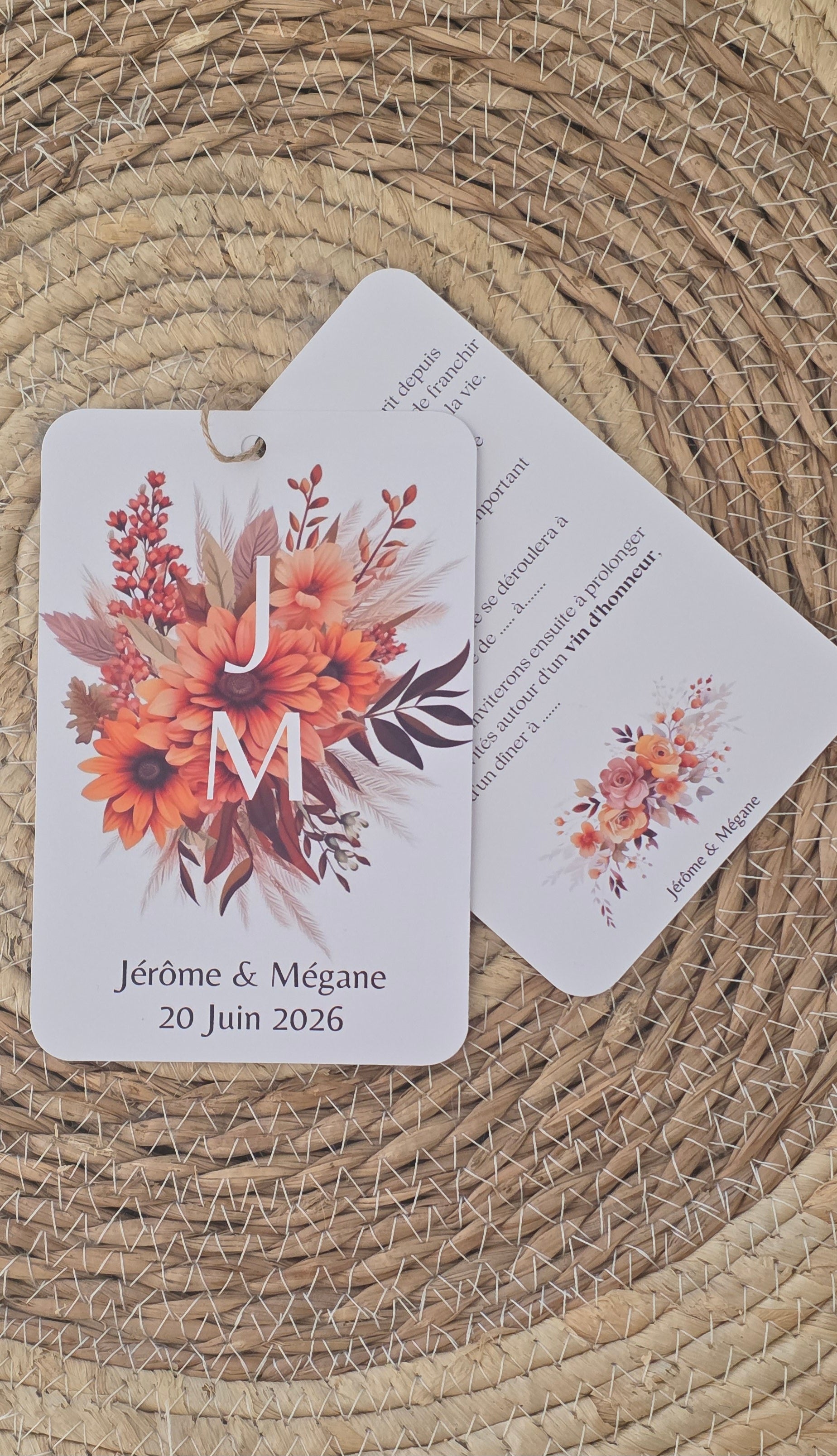 ✨ Faire-part de mariage floral terracotta – 2 pages reliées – Format 10 x 15 cm