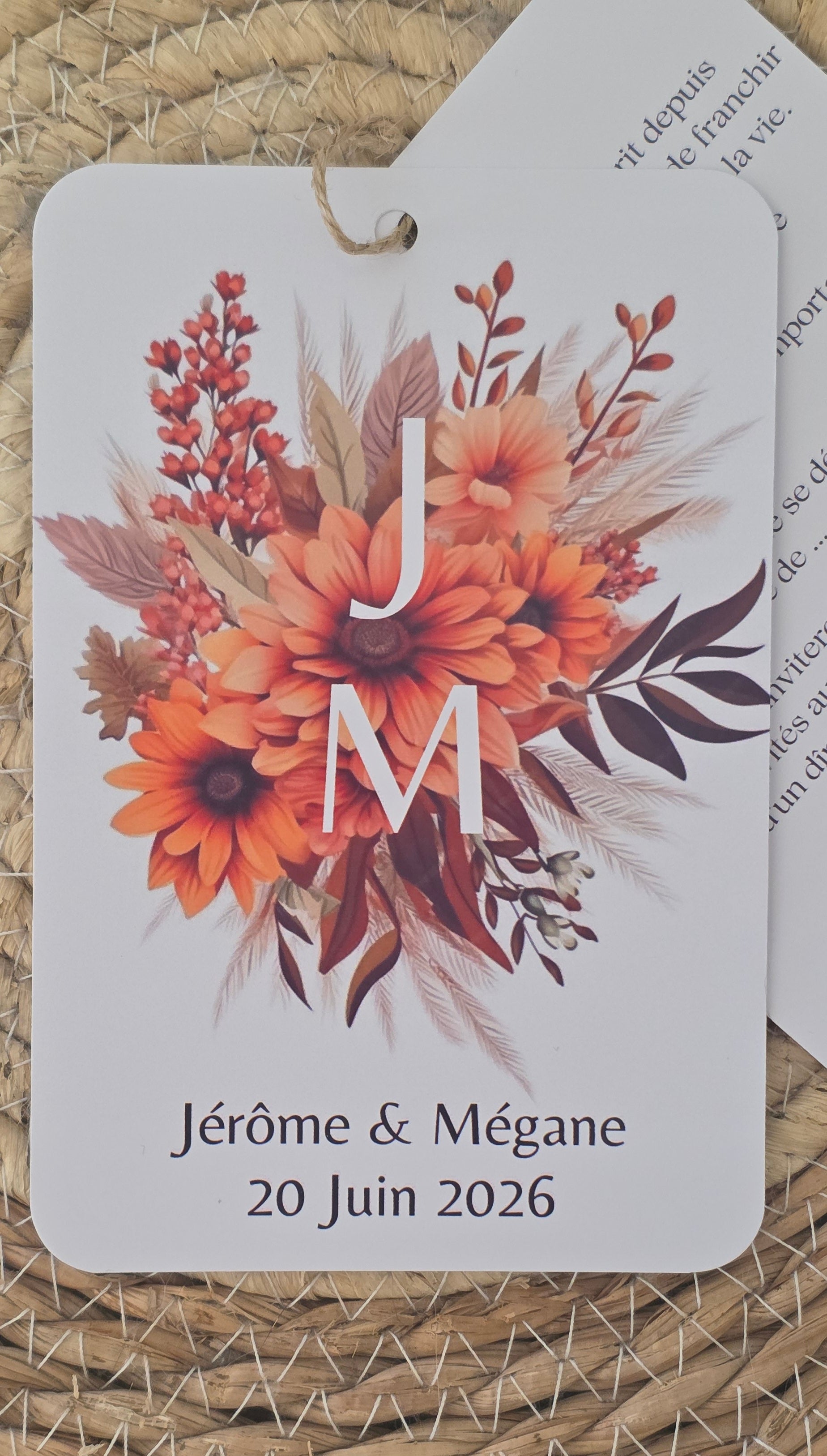 ✨ Faire-part de mariage floral terracotta – 2 pages reliées – Format 10 x 15 cm