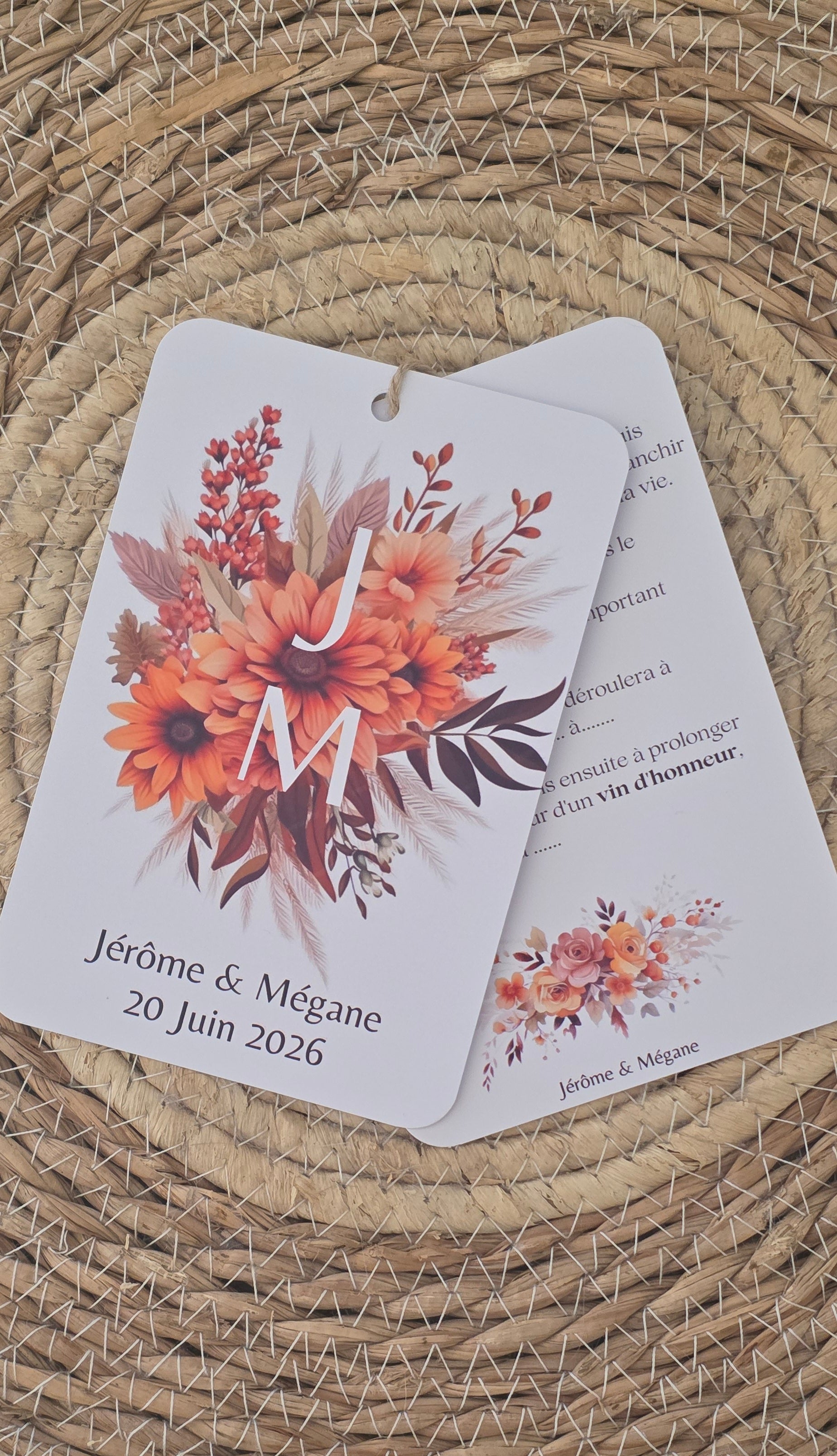 ✨ Faire-part de mariage floral terracotta – 2 pages reliées – Format 10 x 15 cm