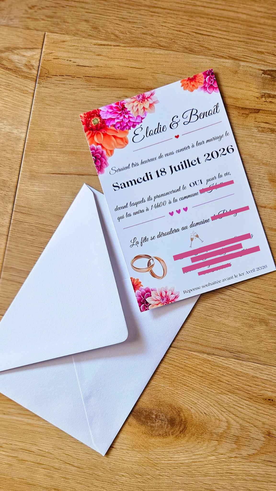 ✨ Faire-part de mariage 10x15 cm – Modèle Floral & Élégant 🌸💍