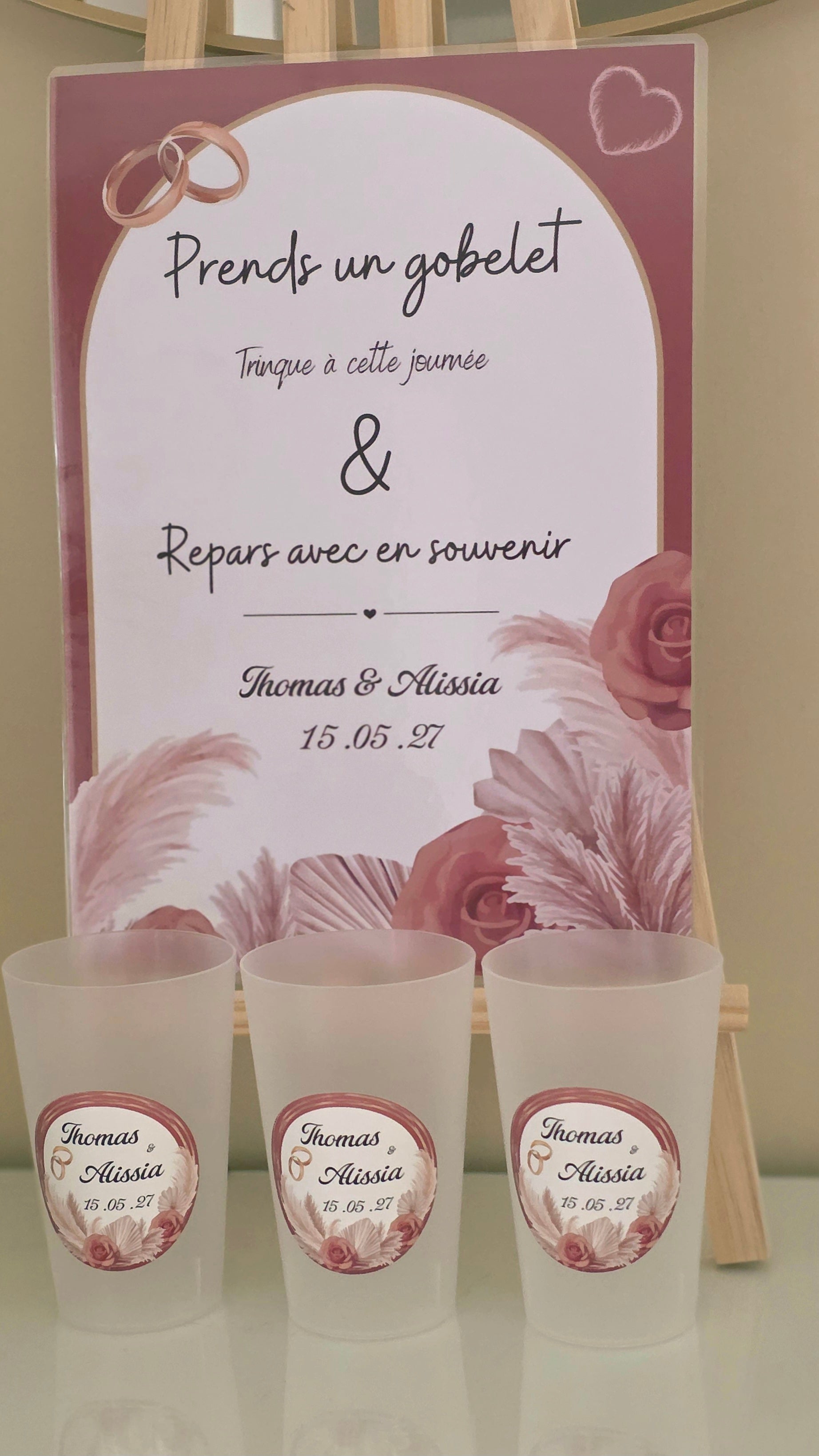 🤍 Gobelet réutilisable personnalisé mariage – Terracotta & fleurs bohèmes