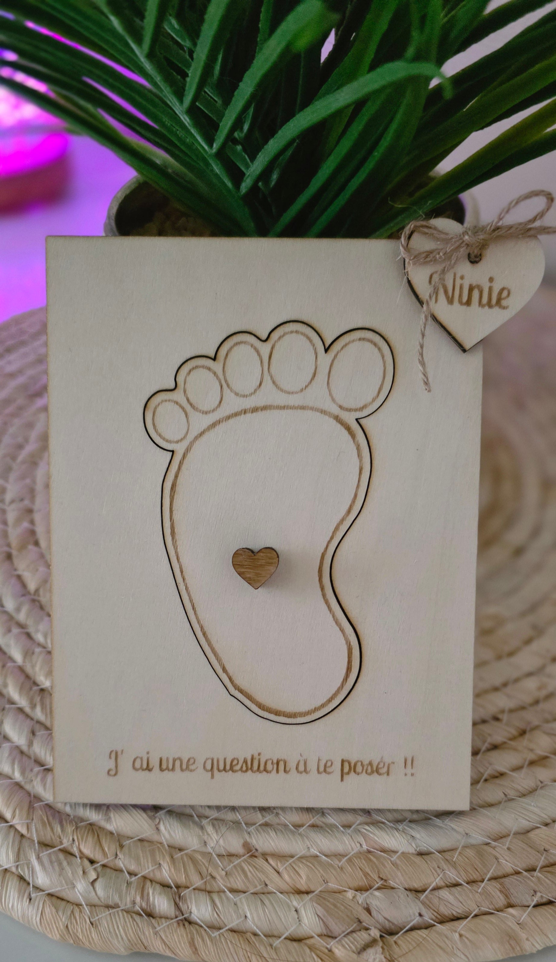 💕 Carte en bois personnalisée – Demande marraine 👣