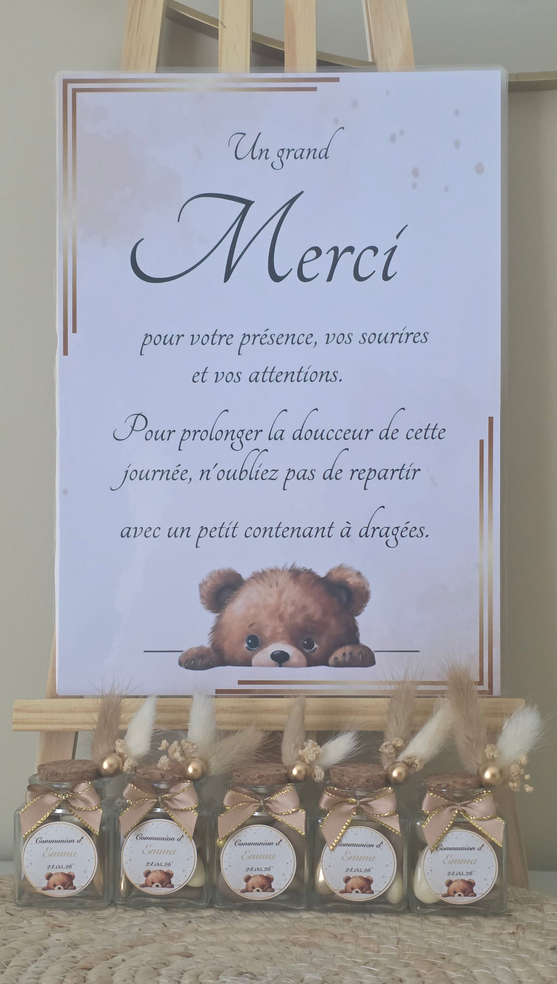 Contenant à dragées ourson – Petit pot en verre personnalisé