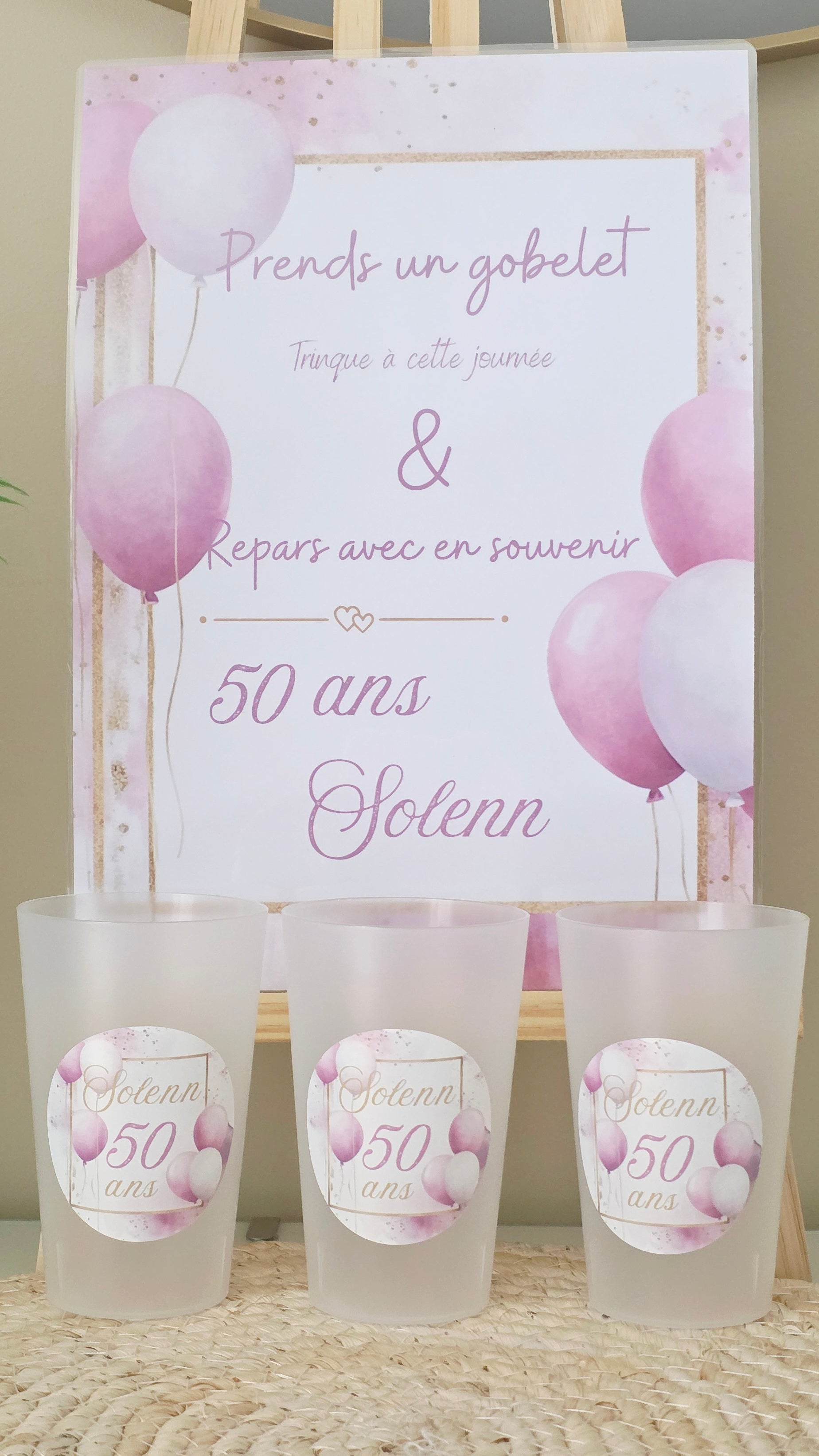 🎉 Gobelet anniversaire personnalisé – 50 ans rose & doré