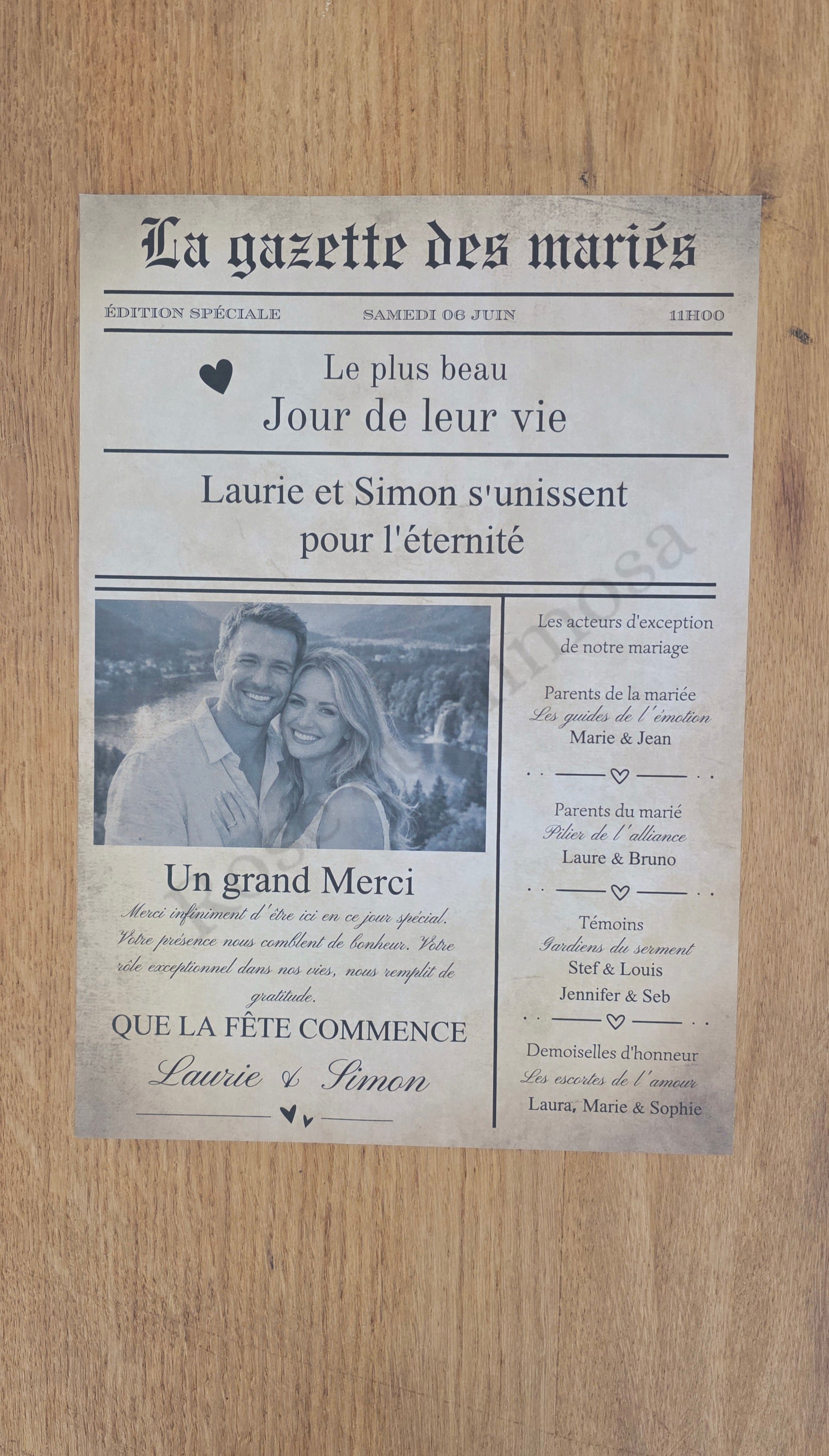 Gazette des mariés personnalisée – Journal souvenir mariage