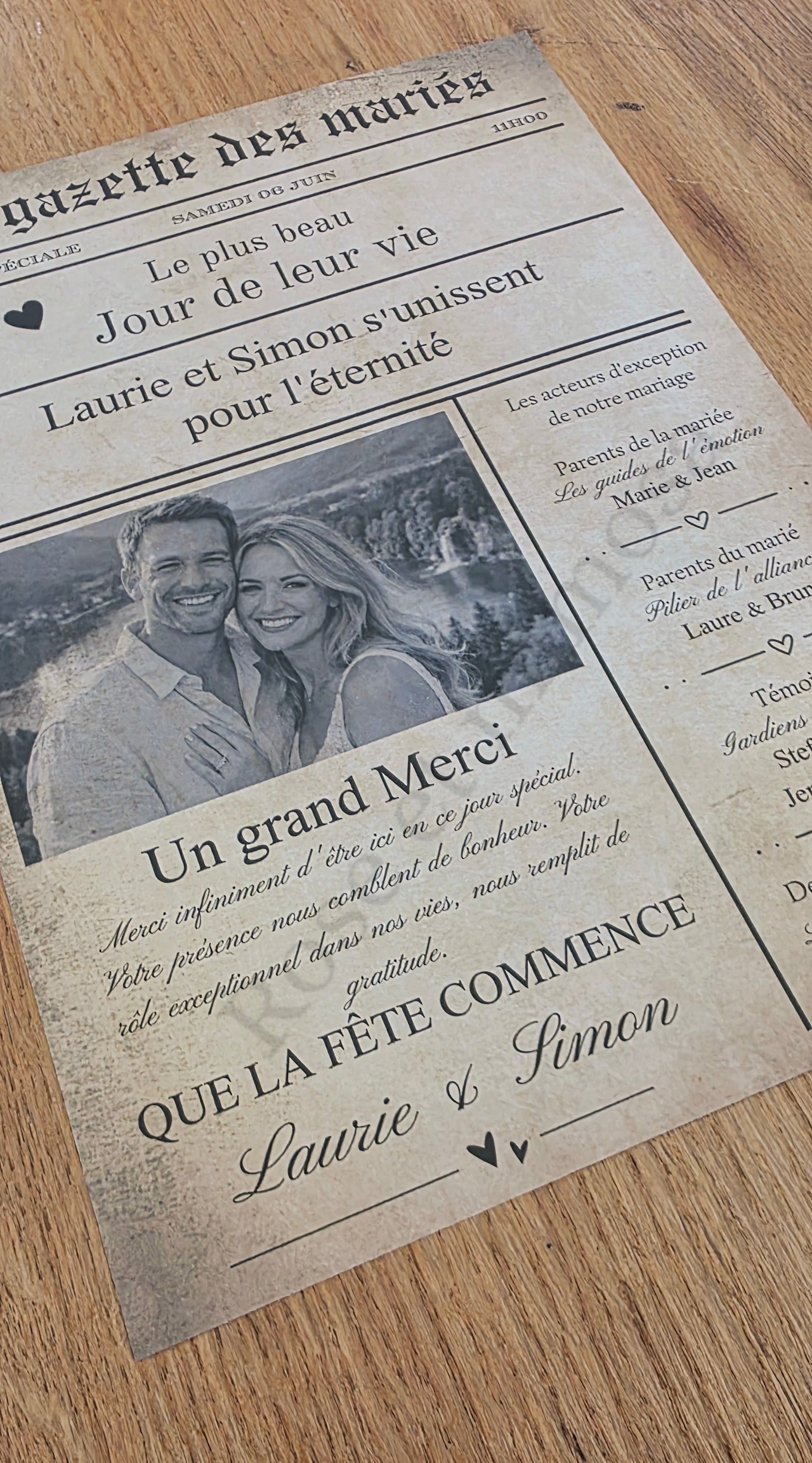 Gazette des mariés personnalisée – Journal souvenir mariage