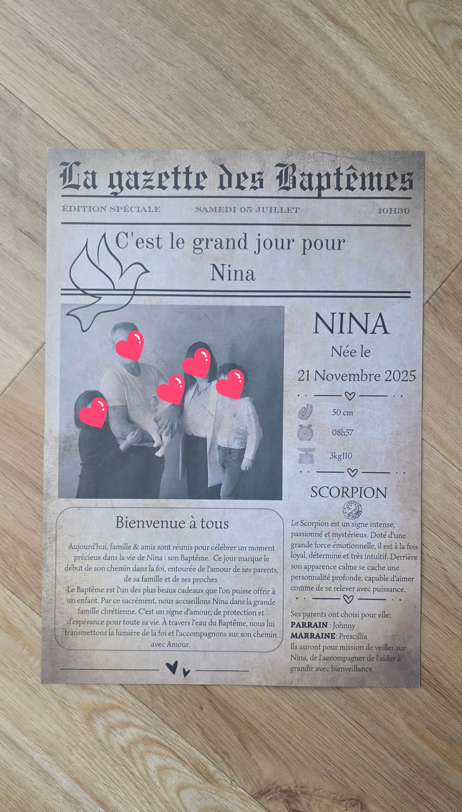📰 Gazette de Baptême Personnalisée – Un souvenir unique et émouvant