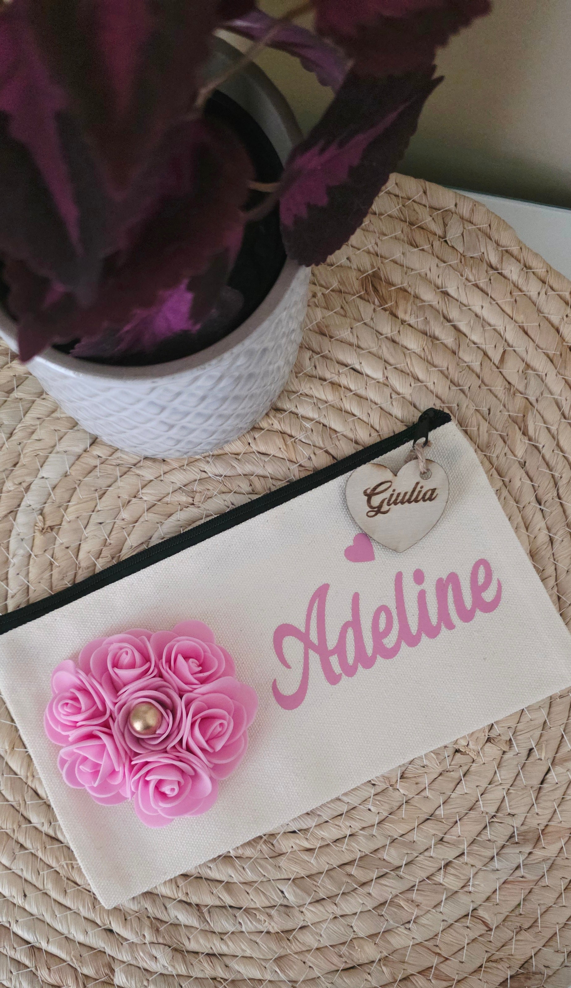Trousse personnalisée avec médaillon gravé 🌿 | Cadeau marraine