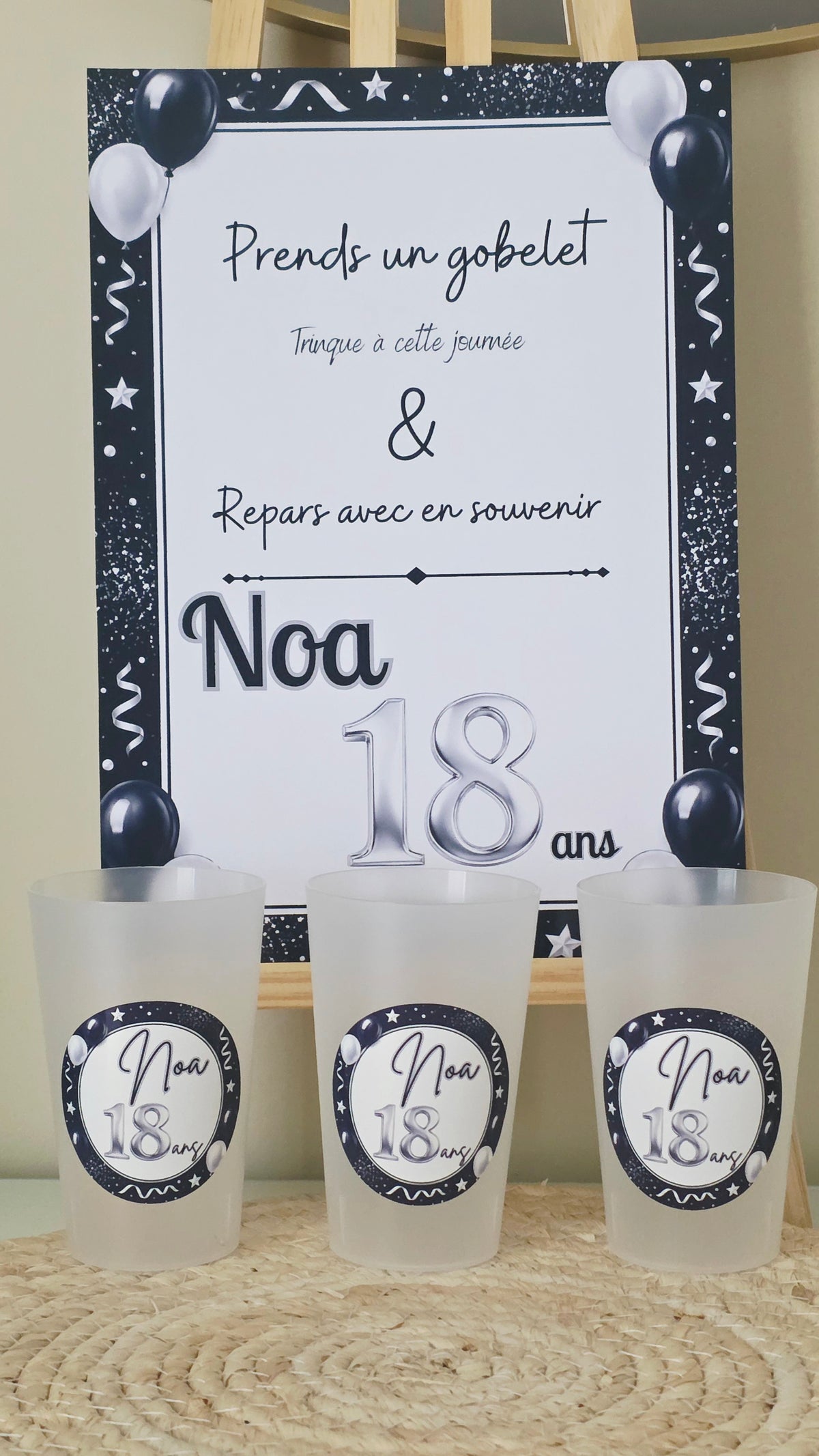 🎉 Gobelet personnalisé anniversaire 18 ans – Noir et argenté 🎉