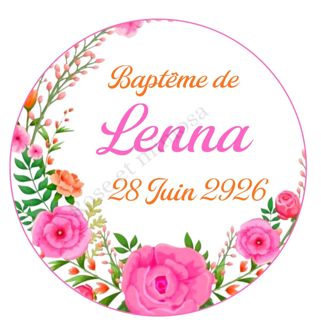 Gobelet baptême personnalisé floral rose – Gobelet ivoire réutilisable avec prénom