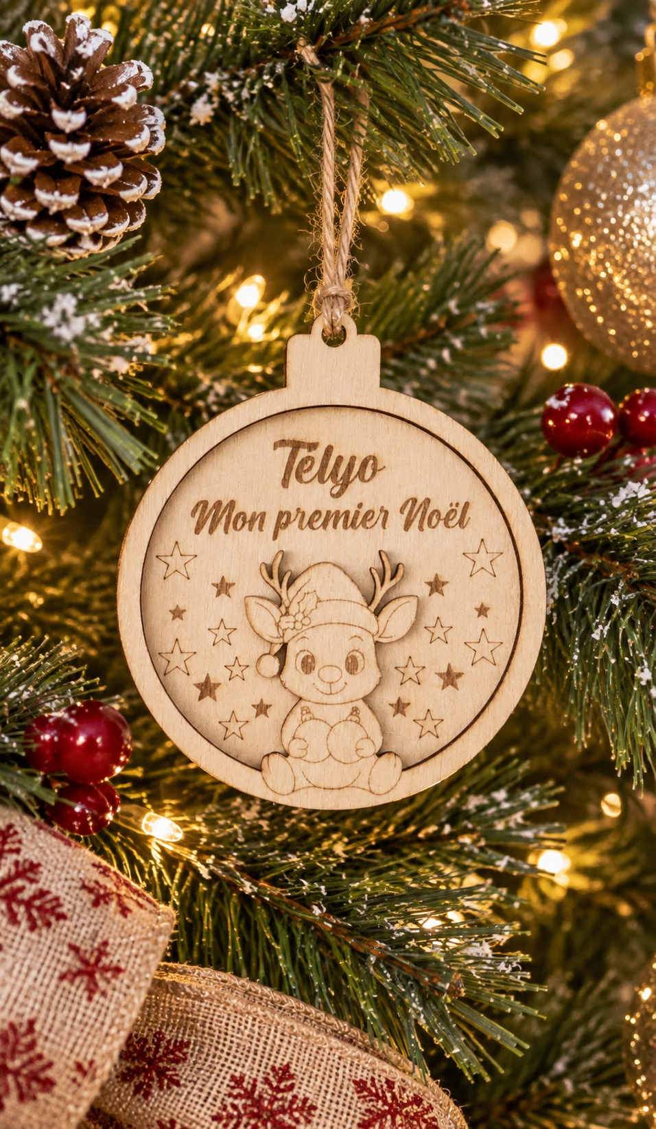 🎄 Boule de Noël en bois personnalisée – Mon premier Noël
