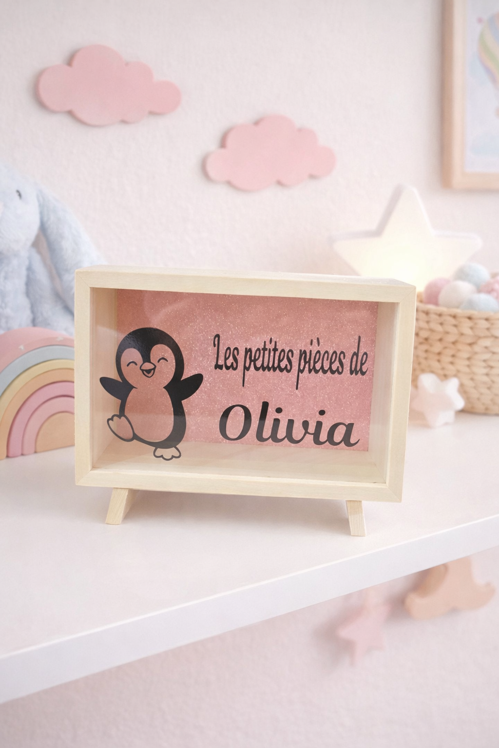 ✨ Tirelire personnalisée enfant – Modèle pingouin ✨